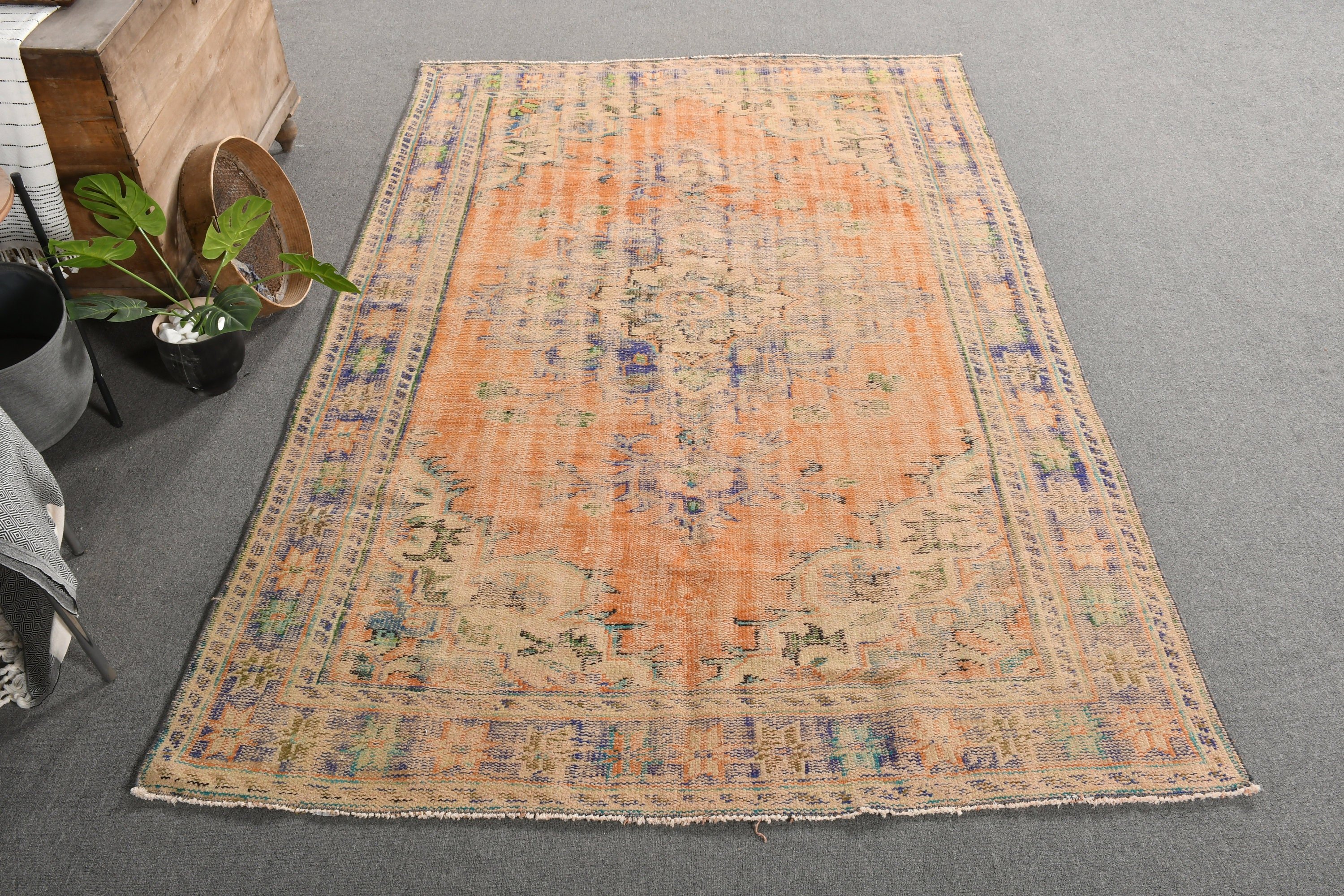 Salon Halısı, Türk Halısı, Vintage Halı, Oryantal Halı, Mutfak Halısı, 5.8x8.8 ft Büyük Halı, Oturma Odası Halısı, Kahverengi Antika Halılar, Organik Halı