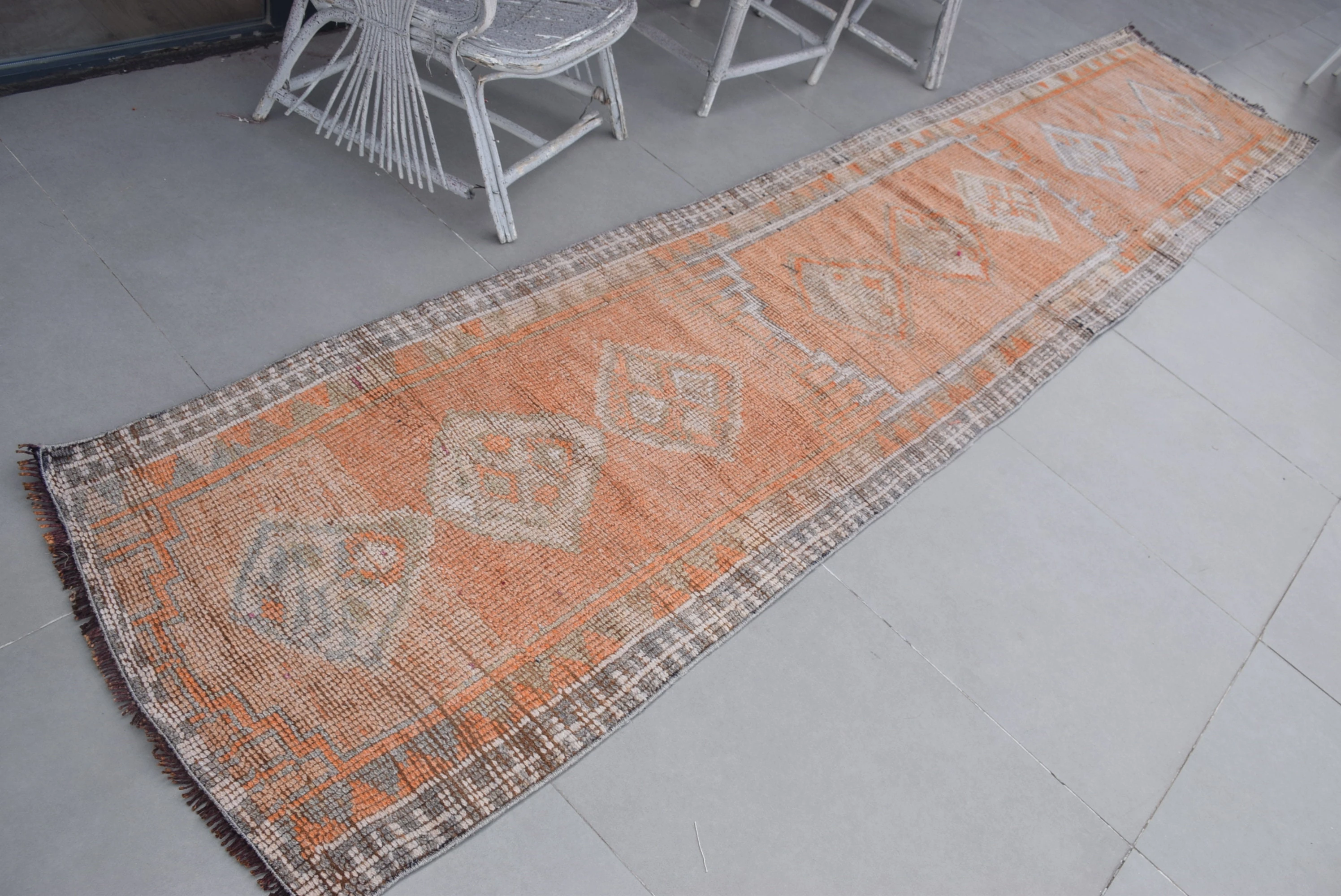 Pale Rugs, Vintage Rug, Antique Rug, Home Decor Rug, Turkish Rugs, 2.7x13.5 ft Runner Rugs, Corridor Rug, Orange Moroccan Rug, Hallway Rugs