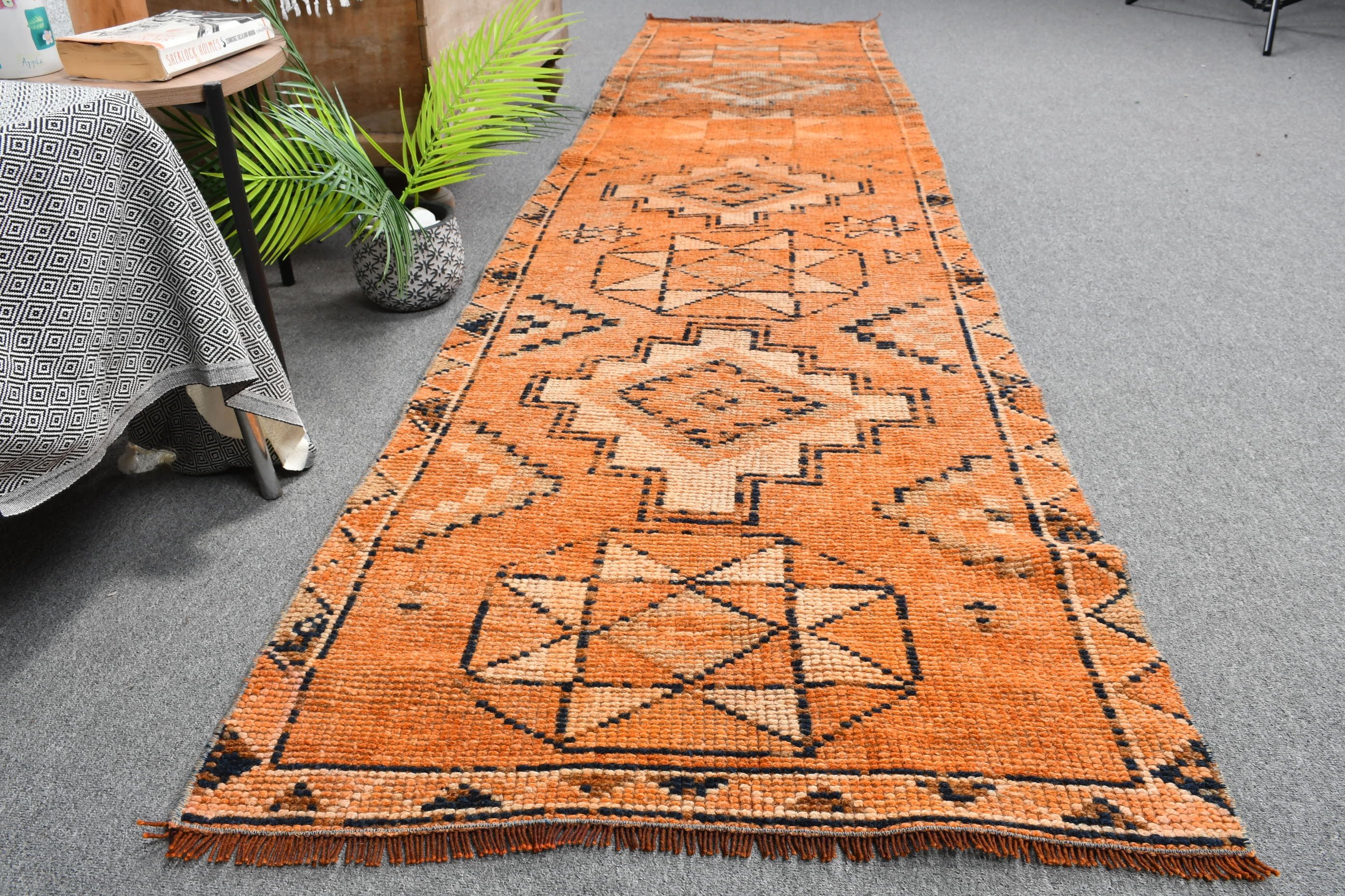 Corridor Rugs, Wool Rug, Orange  2.6x10.3 ft Runner Rugs, Hallway Rug, Vintage Rug, Turkish Rug, Floor Rug, Rugs for Hallway