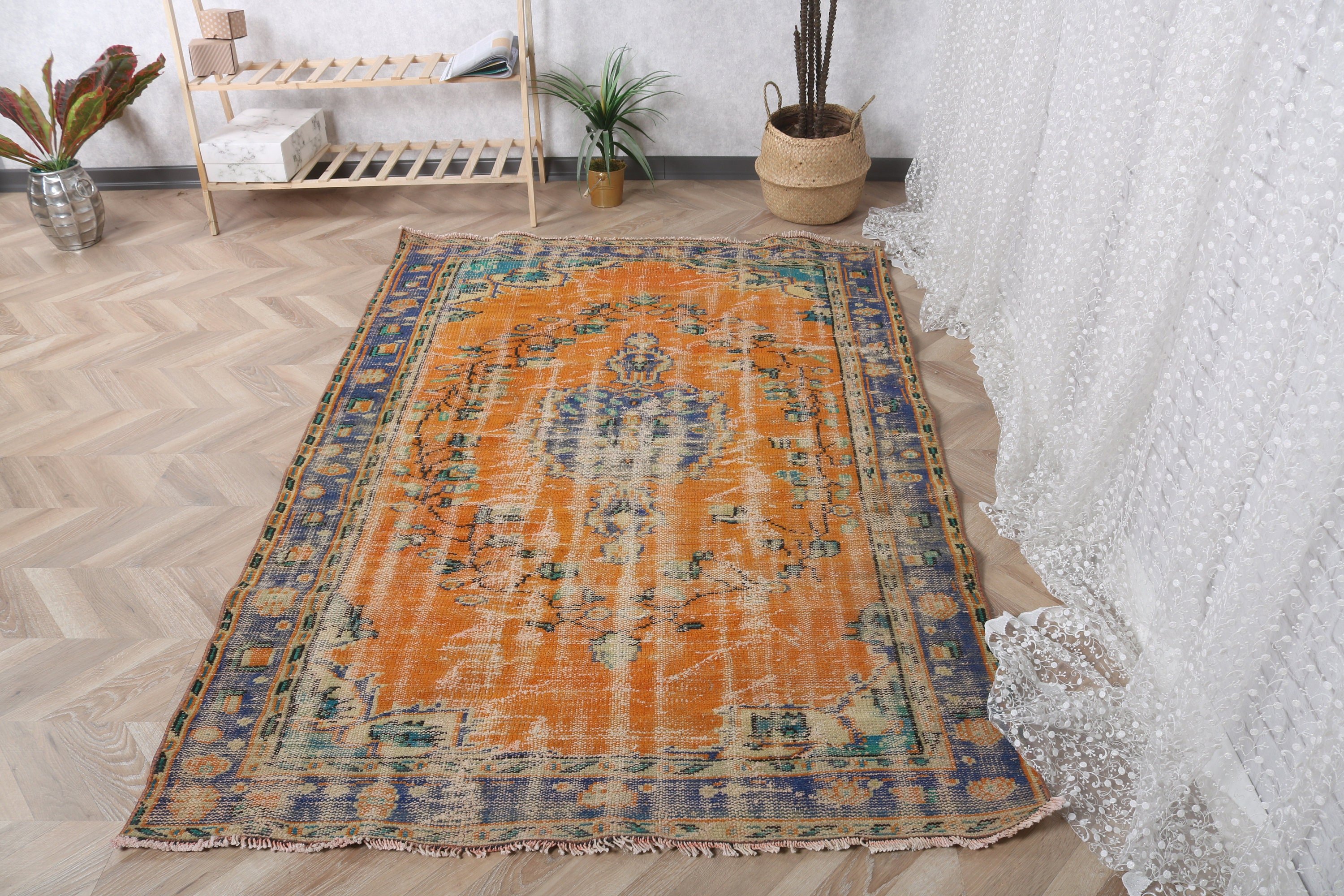 Oushak Bölge Halısı, Türk Halısı, 4.7x6.8 ft Alan Halısı, Vintage Halılar, Boho Halısı, Oturma Odası Halıları, Çocuk Odası Halıları, Oryantal Halılar, Yatak Odası Halısı