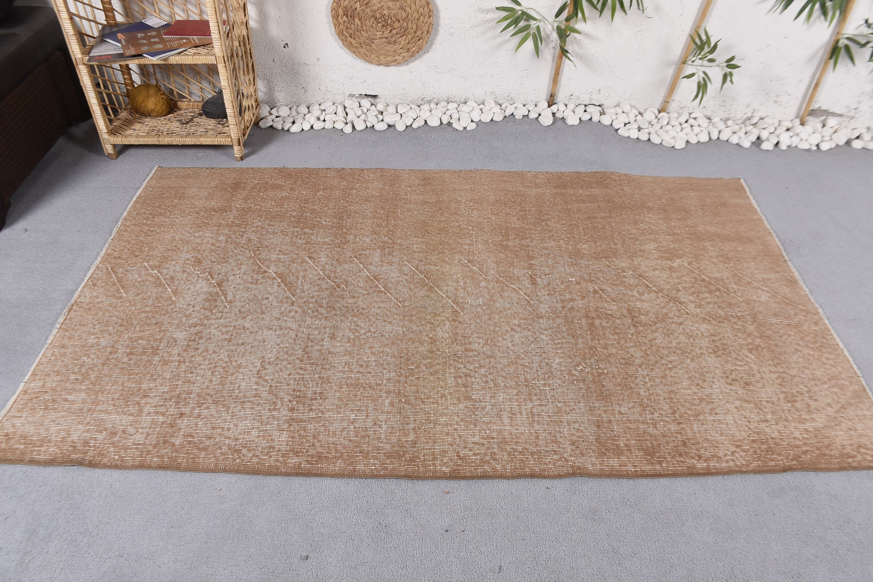 Floor Rugs, Vintage Rugs, Statement Rug, Oushak Area Rug, Turkish Rug, Beige Oushak Rugs, Organic Rugs, 3.9x6.6 ft Area Rug