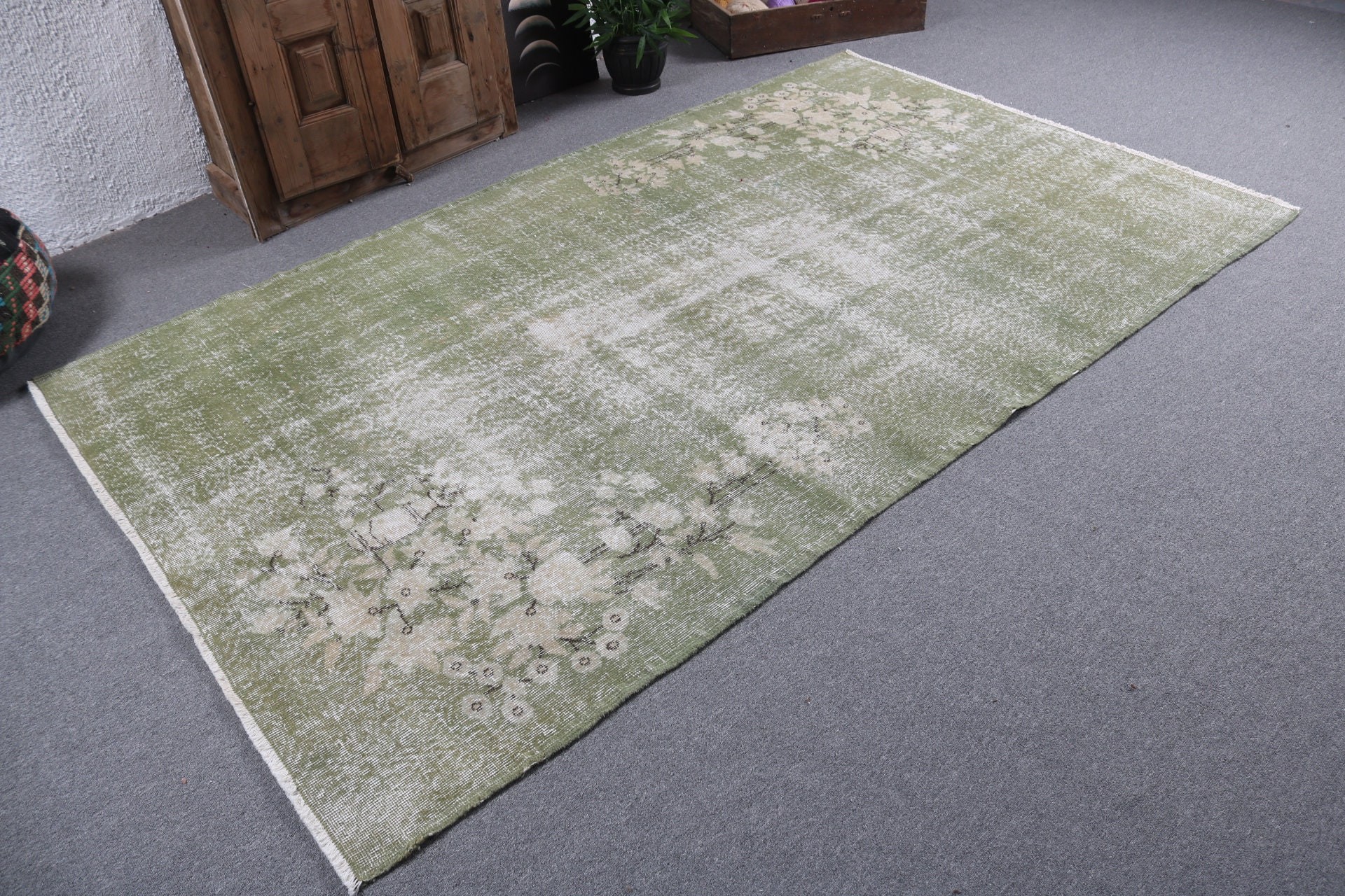 Oriental Rugs, Turkey Rugs, Living Room Rugs, Large Boho Rug, Green Wool Rug, Turkish Rugs, 5.2x8.6 ft Large Rug, Vintage Rugs, Antique Rug