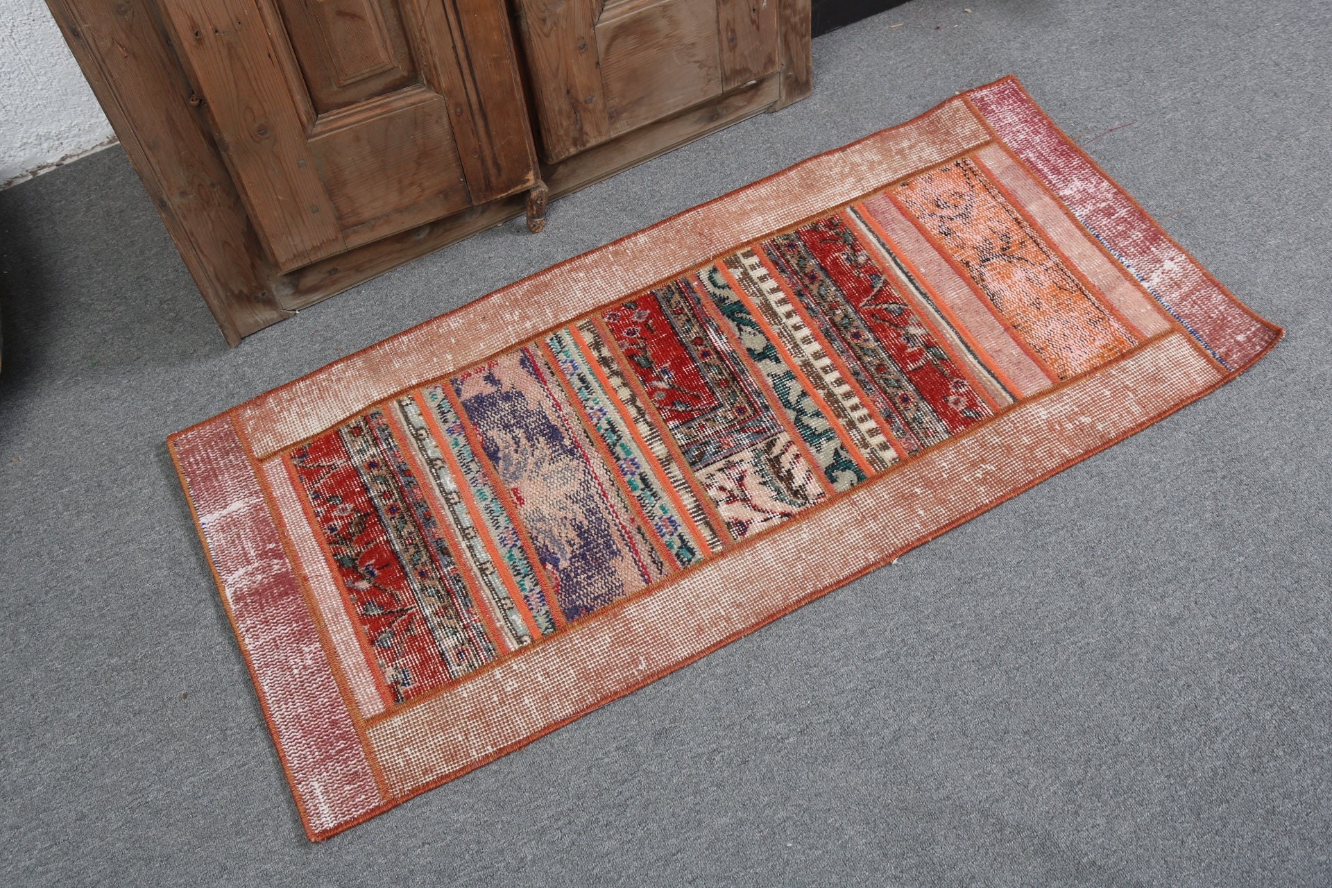 Turuncu Oryantal Halı, Anadolu Halıları, Banyo Halısı, Düz Dokuma Halılar, Çocuk Halısı, Vintage Halı, El Dokuma Halı, 1.8x4 ft Küçük Halı, Türk Halısı