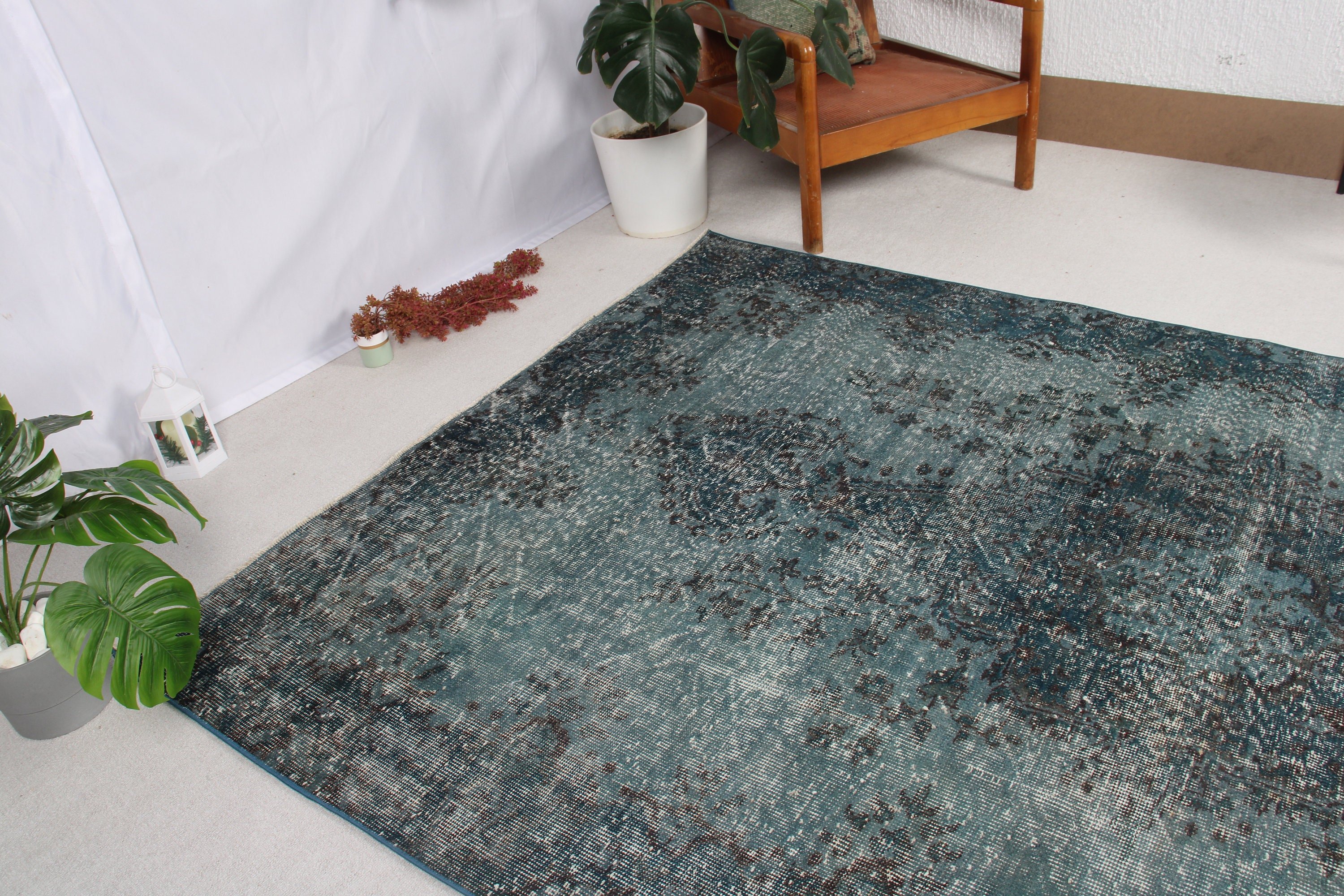 Vintage Rugs, Turkish Rug, Office Rug, 5.4x8.8 ft Large Rug, Floor Rug, Living Room Rug, Oushak Rug, Blue Kitchen Rug, Large Vintage Rugs