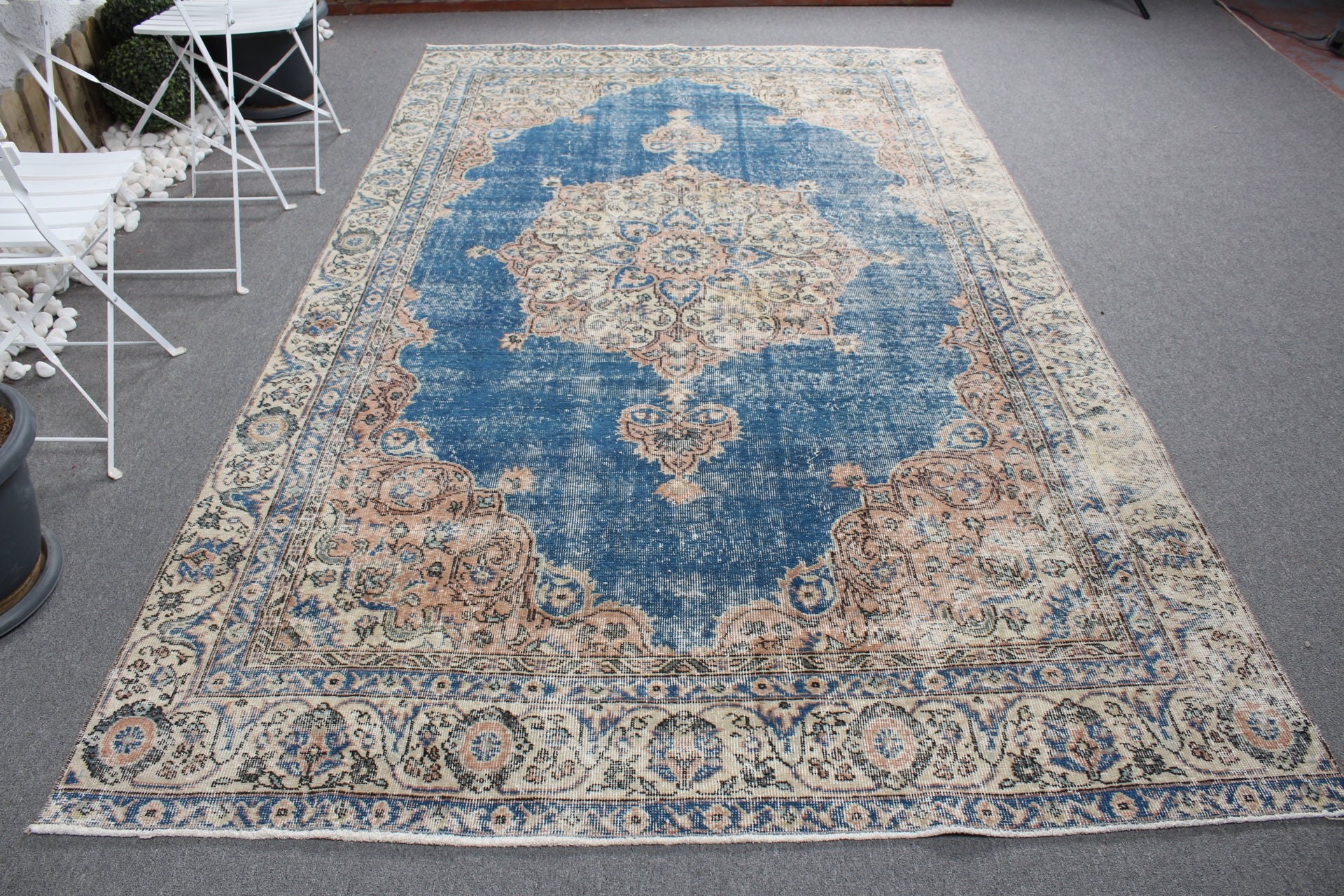 Mavi Mutfak Halıları, 6.1x10 ft Büyük Halı, Yatak Odası Halısı, Türk Halıları, Oturma Odası Halıları, Vintage Halılar, Boho Halıları, Oushak Halıları