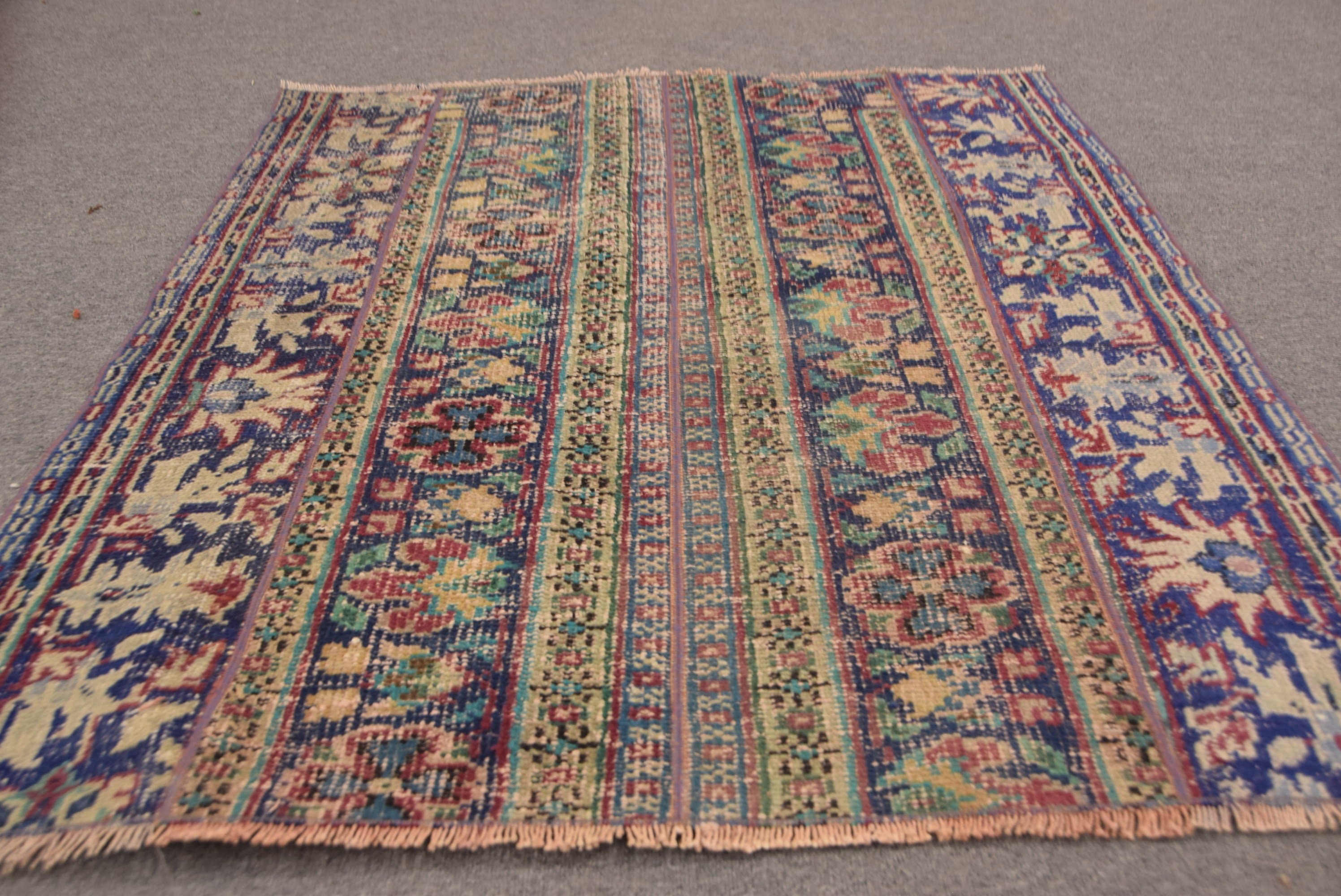 Blue Antique Rugs, Oushak Rugs, Rugs for Bath, 3.5x4.1 ft Small Rug, Turkish Rugs, Floor Rug, Door Mat Rugs, Entry Rug, Vintage Rugs