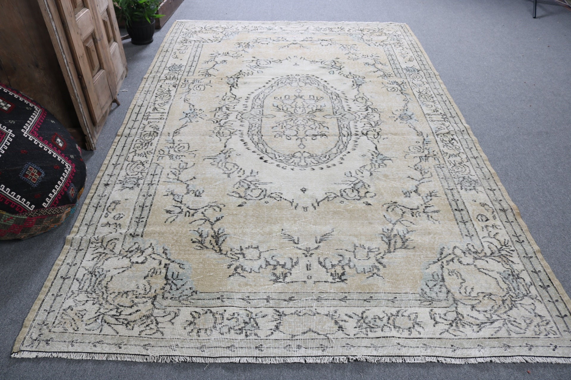 Fas Halıları, Bej Yatak Odası Halıları, Oturma Odası Halısı, Yatak Odası Halıları, Vintage Halı, Türk Halıları, 6.1x9.4 ft Büyük Halı, Yatak Odası Halıları