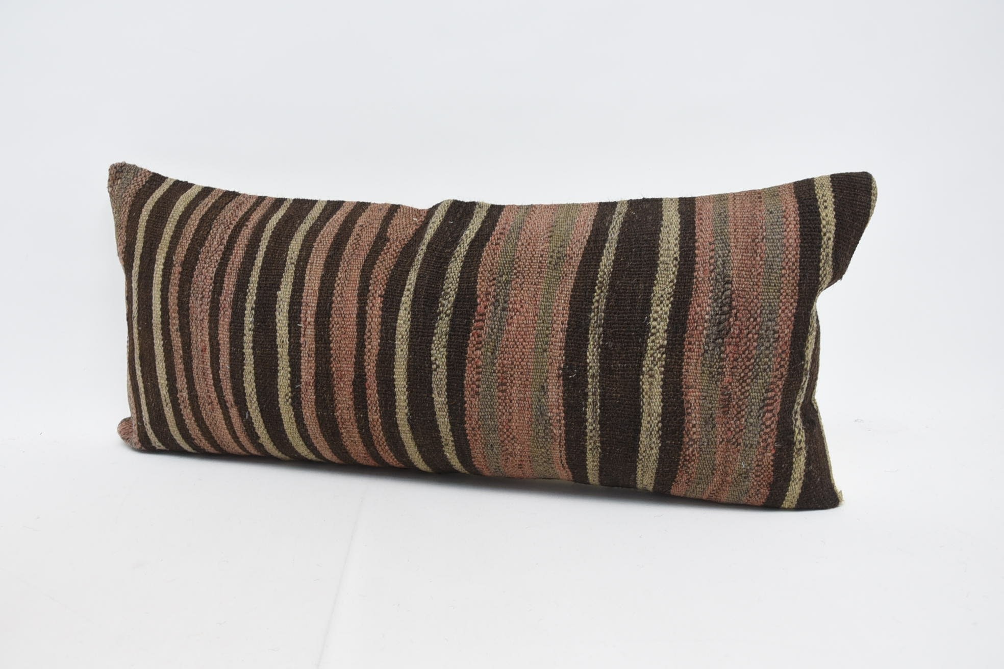 Turkish Kilim Pillow, 16"x36" Brown Pillow, Boho Pillow, Vintage Kilim Throw Pillow, Turkish Corner Cushion Case