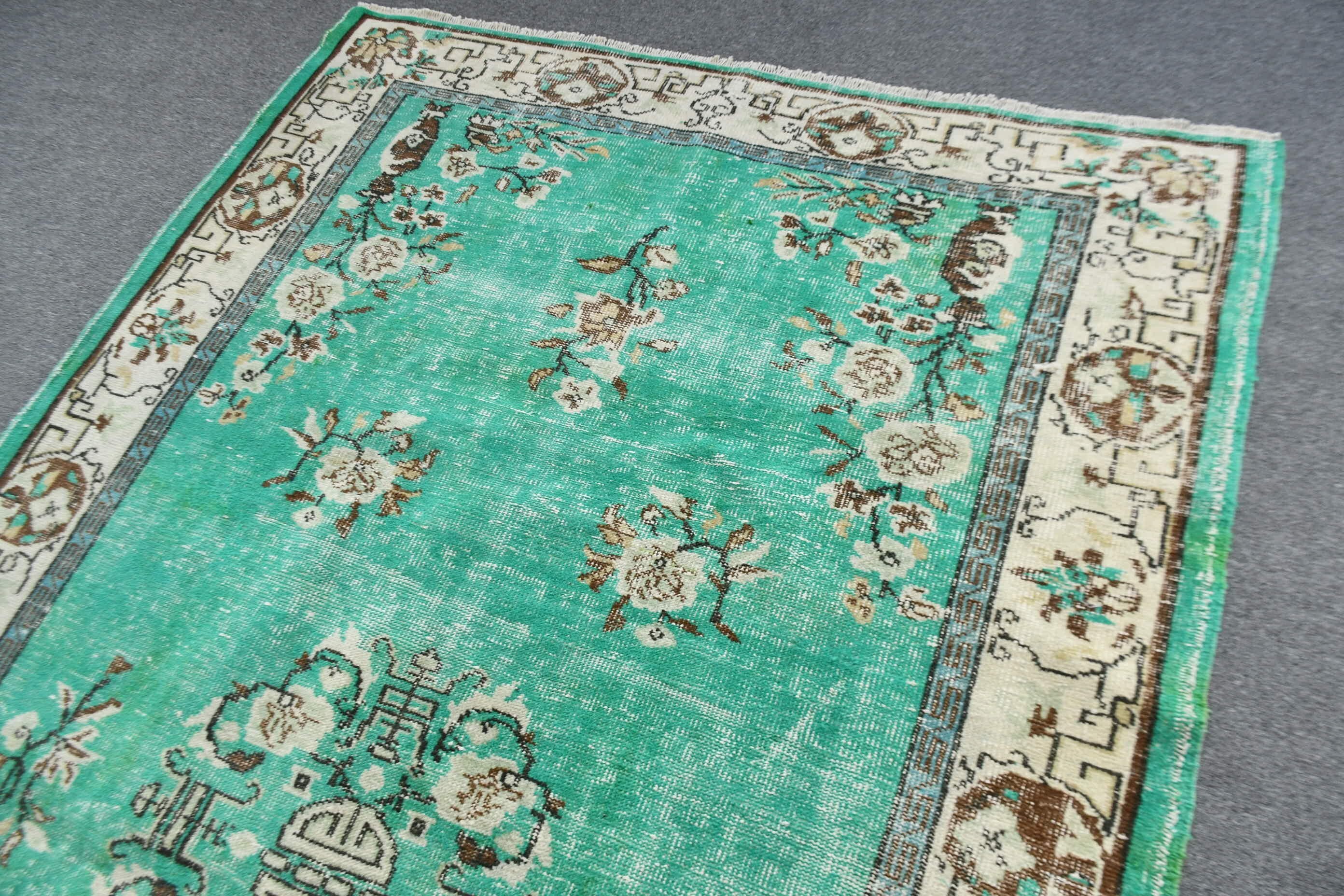 Floor Rug, Turkish Rug, Dining Room Rugs, Salon Rug, Vintage Rug, Retro Rug, Green Cool Rugs, Oriental Rugs, 5.8x9.7 ft Large Rugs