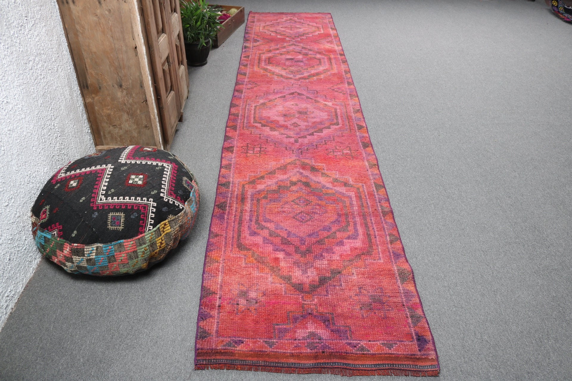 2.7x12.8 ft Runner Halıları, Merdiven Halıları, Yer Halıları, Türk Halıları, Mutfak Halıları, Runner Halıları, Vintage Halılar, Pembe Yün Halılar