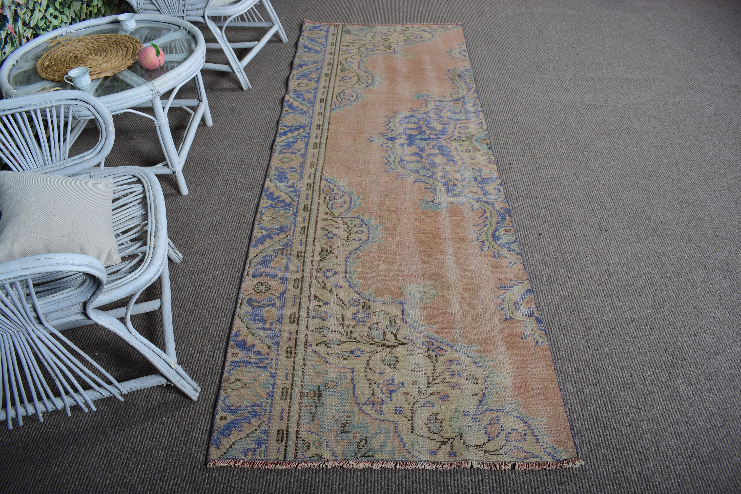 Oushak Halı, Koridor Halıları, Modern Halı, Vintage Halı, 2.9x8.3 ft Runner Halı, Turuncu Modern Halı, Vintage Runner Halıları, Türk Halıları, Yer Halıları