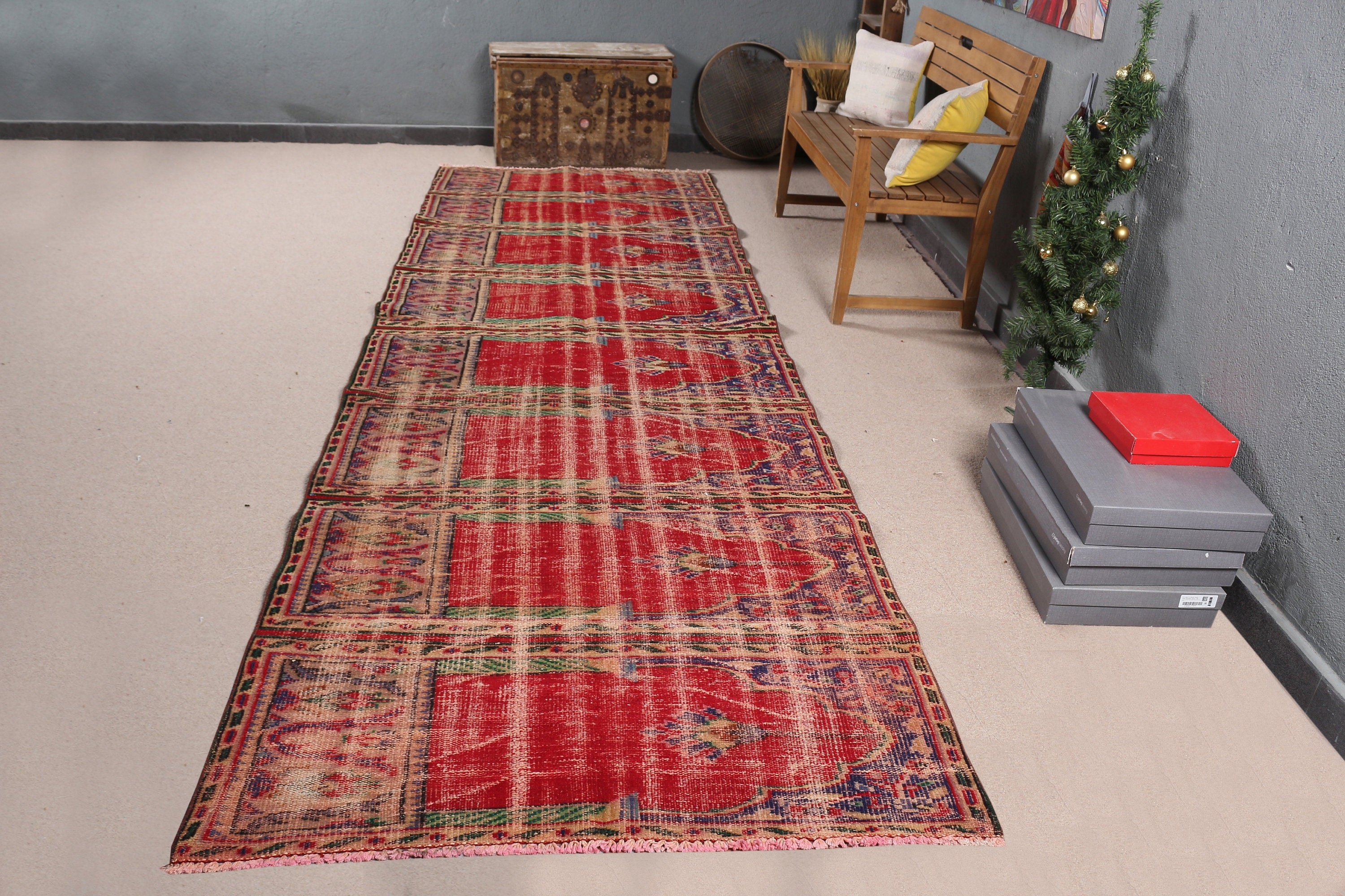 Koridor Halıları, Koridor Halısı, Kırmızı Oryantal Halı, 4,2x13,1 ft Runner Halısı, Vintage Halı, Türk Halısı, Koridor Halıları, Havalı Halı, Mutfak Halısı