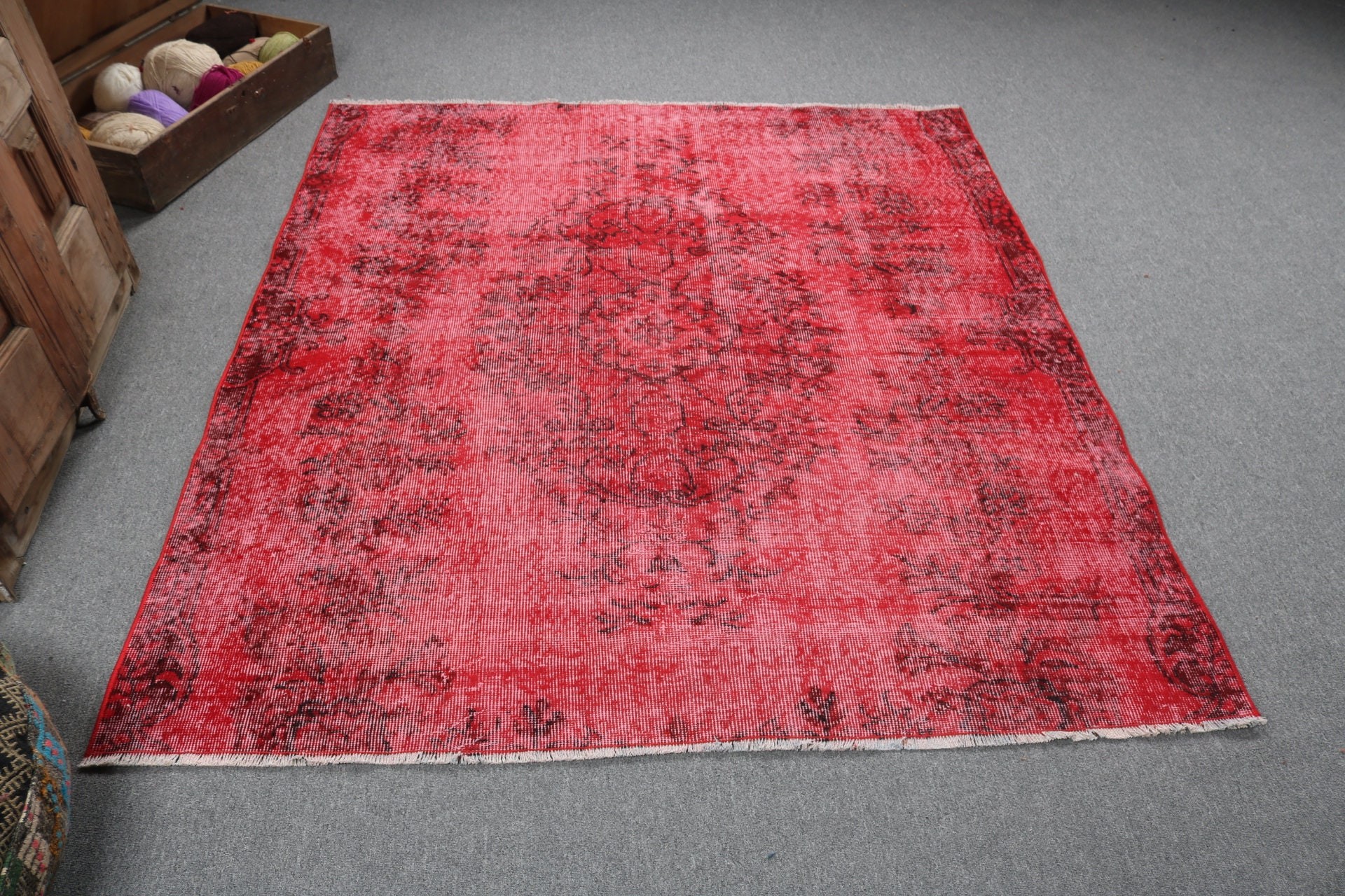 Turkish Rug, 5.4x6 ft Area Rugs, Luxury Rugs, Oushak Area Rug, Antique Rug, Vintage Area Rug, Red Antique Rug, Vintage Rug, Home Decor Rugs