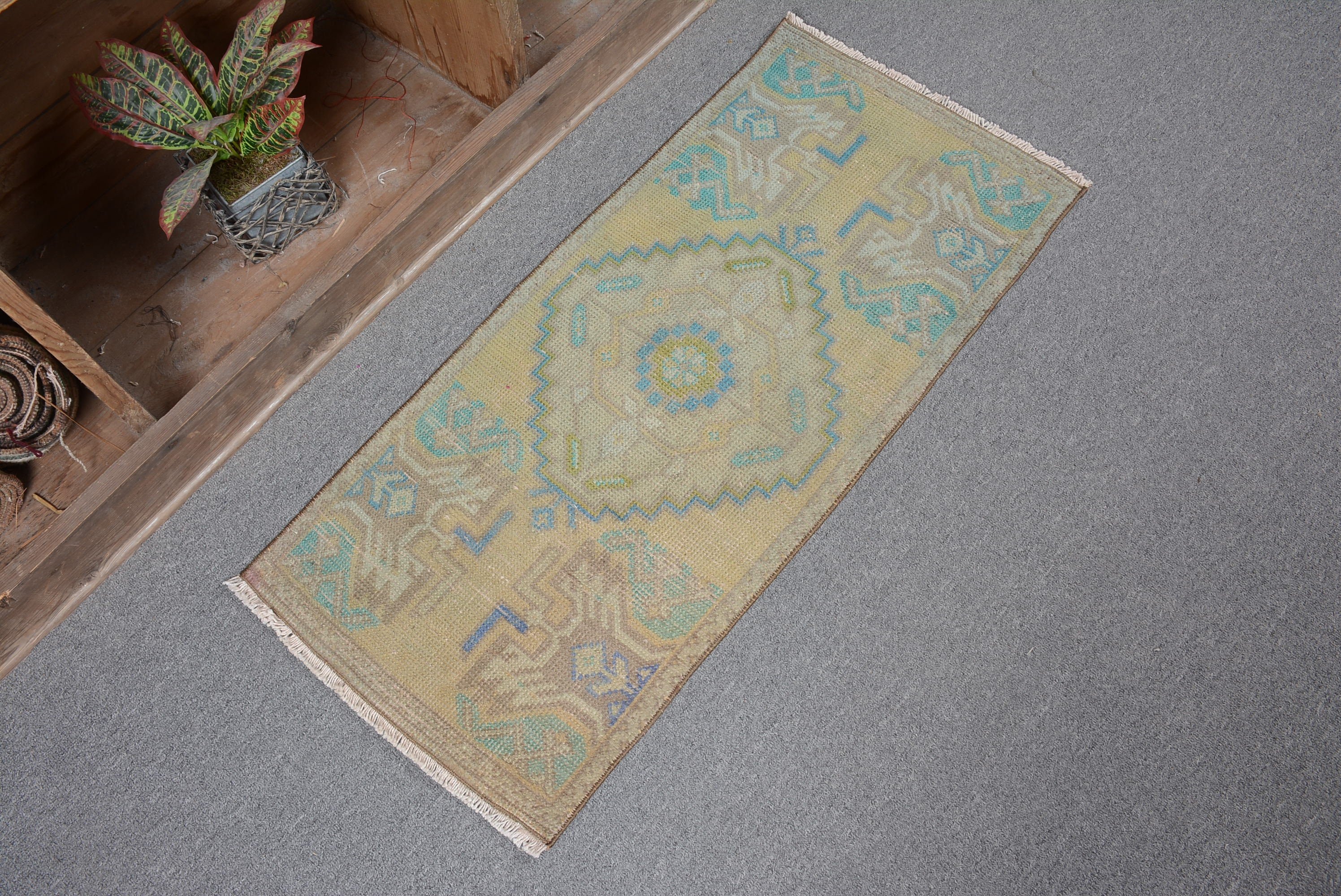 Kitchen Rugs, Bedroom Rug, Car Mat Rug, Home Decor Rug, 1.4x3.1 ft Small Rug, Vintage Rug, Cute Rug, Turkish Rugs, Green Oriental Rug