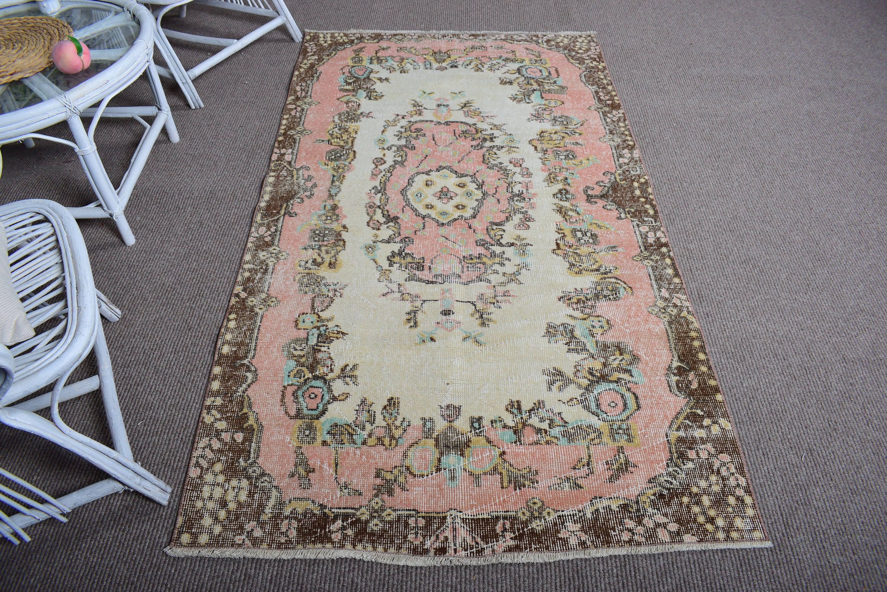 Geometrik Halı, 3.6x6.6 ft Aksan Halıları, Çocuk Halısı, Mutfak Halıları, Vintage Halılar, Oryantal Halılar, Türk Halıları, Turuncu Ev Dekorasyonu Halısı