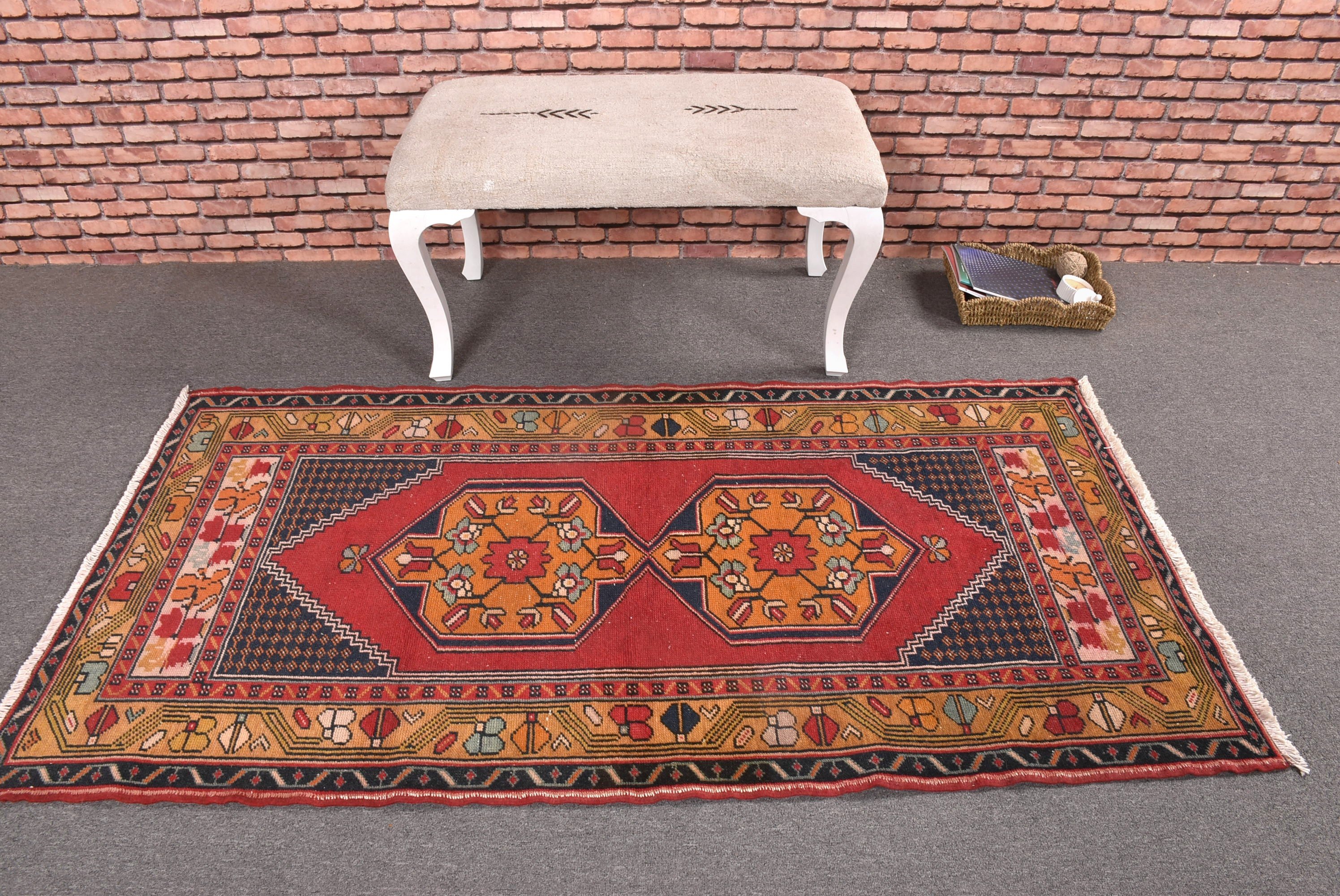 Dekoratif Halılar, Kırmızı Lüks Halı, Türkiye Halısı, 3,1x6 ft Vurgulu Halı, Oryantal Halılar, Türk Halısı, Vintage Vurgulu Halı, Mutfak Halısı, Vintage Halı