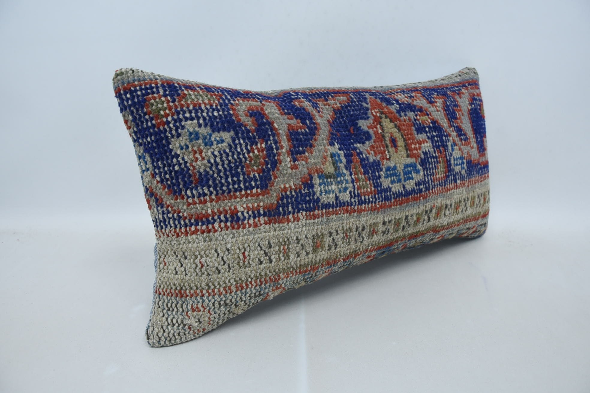 Kilim Pillow Cover, Vintage Kilim Throw Pillow, Vintage Kilim Pillow Cushion Cover, Pillow for Sofa, 12"x24" Blue Cushion Case