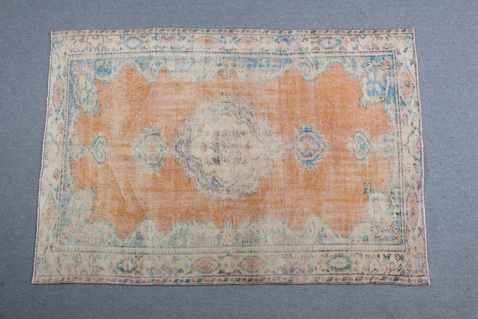 Vintage Halı, 5.2x7.3 ft Alan Halısı, Türk Halıları, Oushak Halısı, Antika Halı, Turuncu Oryantal Halılar, Boho Bölge Halısı Halıları, Mutfak Halısı, Çocuk Halısı