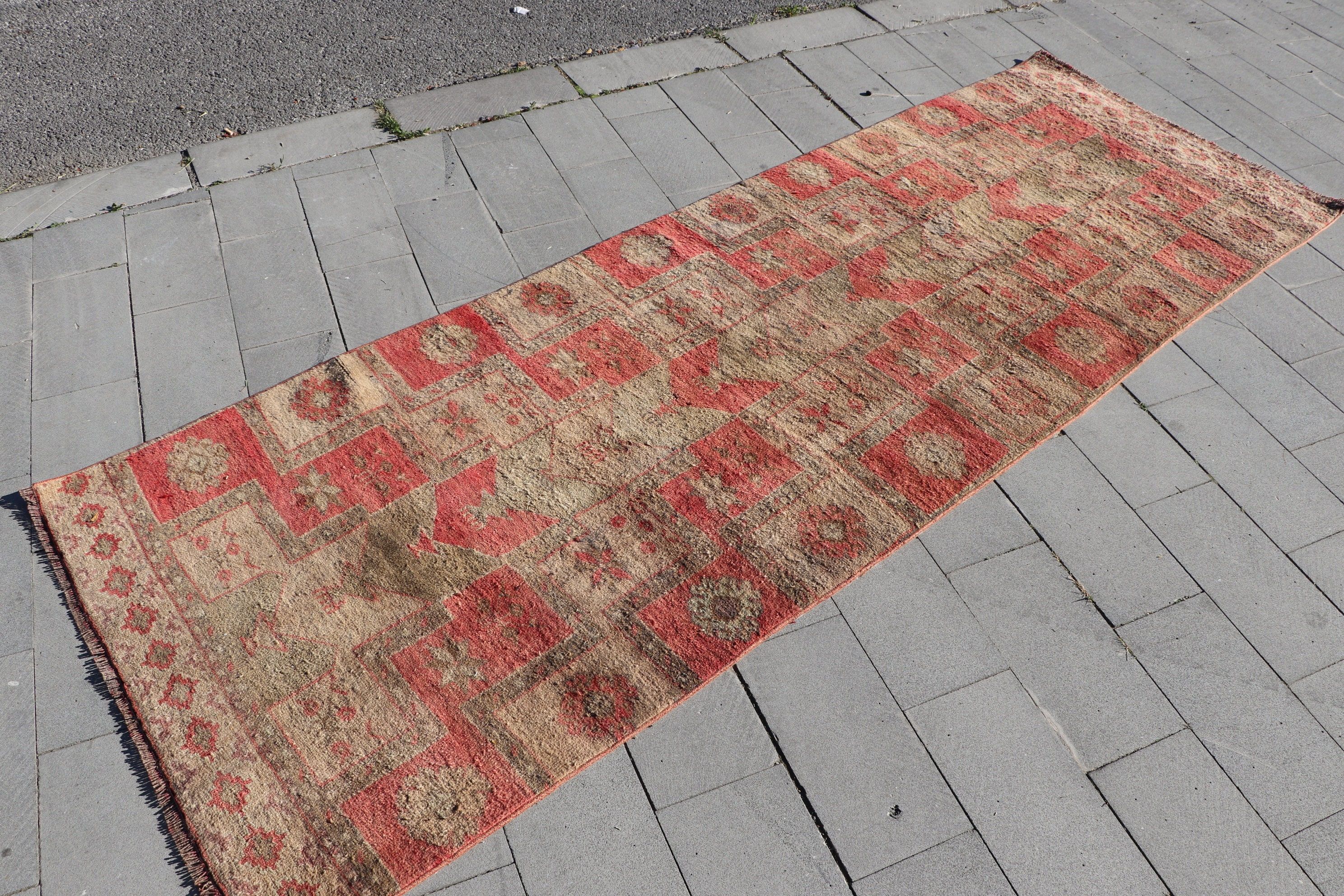 Red Moroccan Rug, Aztec Rugs, Rugs for Kitchen, Vintage Rugs, Turkish Rug, Kitchen Rugs, Corridor Rug, Oushak Rug, 3.3x9.5 ft Runner Rug