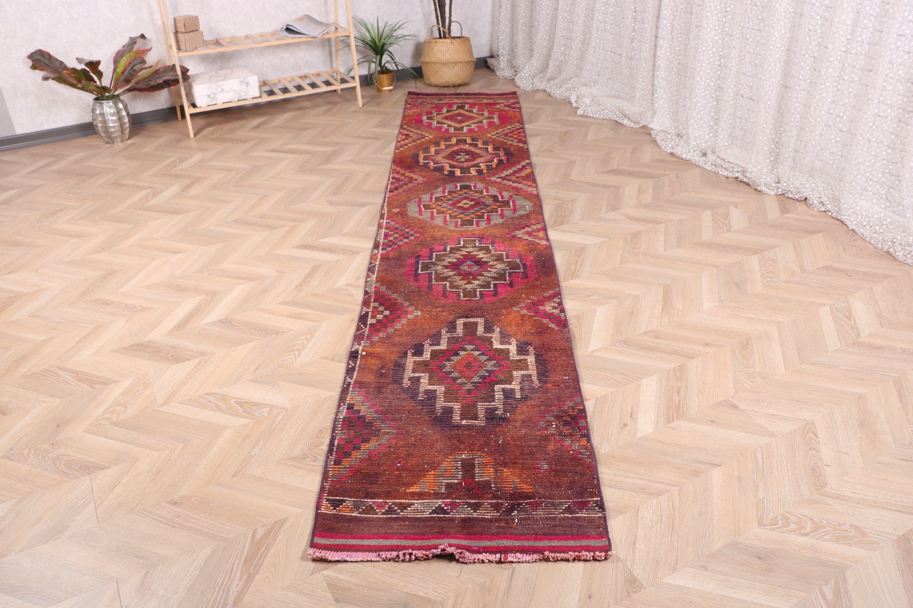 Türk Halıları, Vintage Halılar, Merdiven Halıları, Mutfak Halısı, Merdiven Halısı, 2.3x11.6 ft Runner Halıları, Boho Halısı, Kahverengi Oryantal Halısı, Oushak Halıları