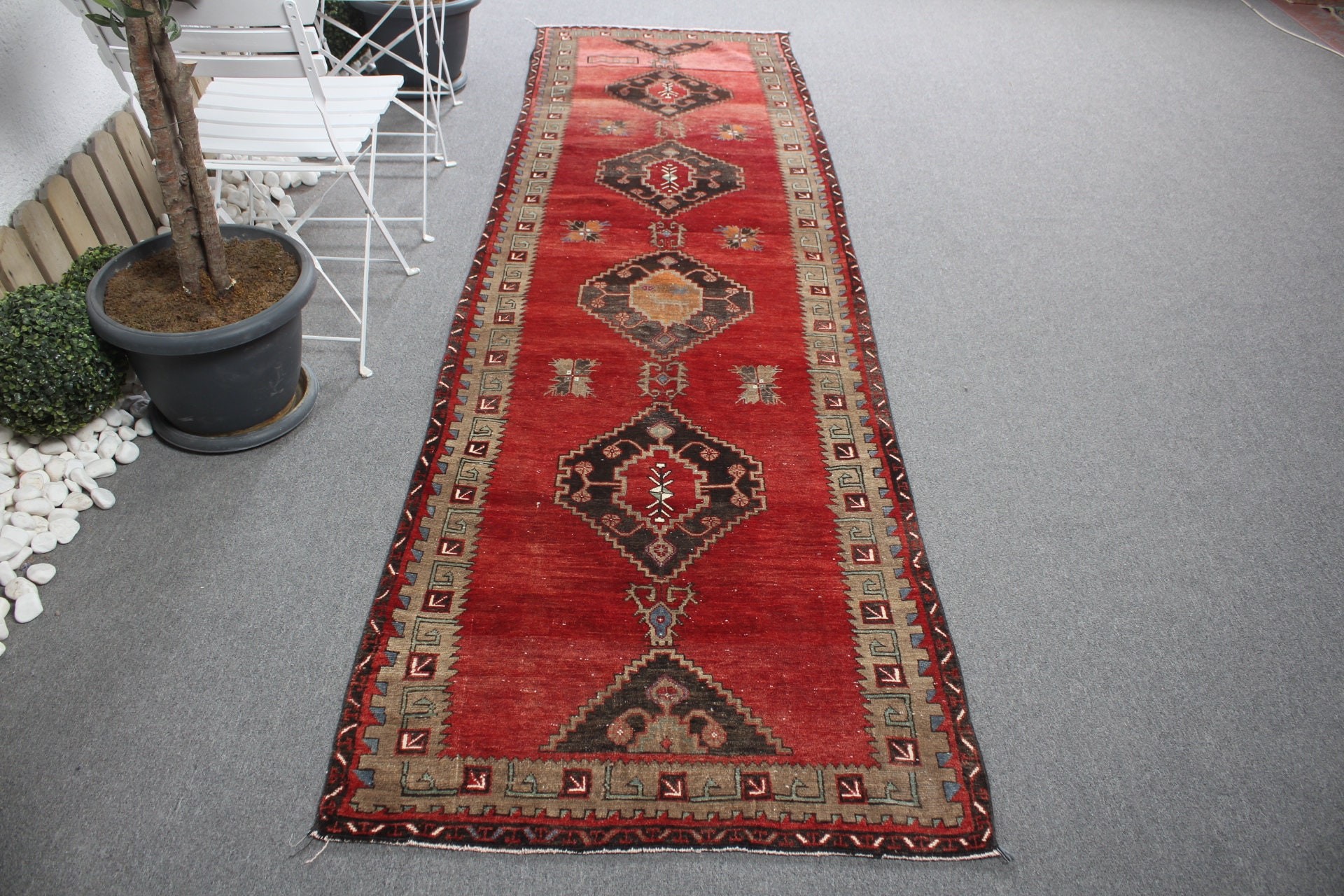 Mutfak Halısı, Vintage Halı, Mutfak Halıları, Türk Halısı, Yün Halı, 3.1x11 ft Yolluk Halısı, Kırmızı Anadolu Halıları, Merdiven Halısı