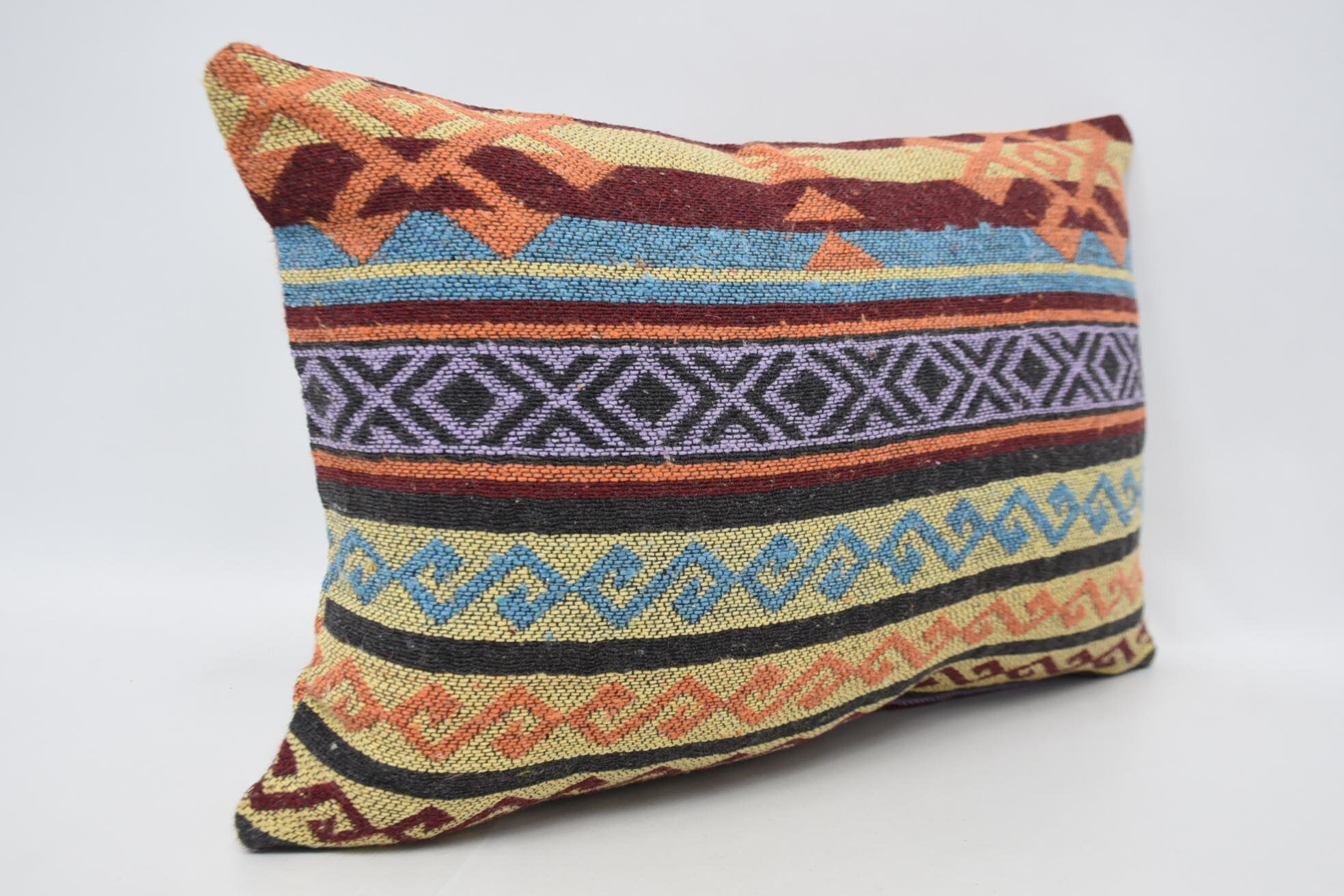 16"x24" Yellow Pillow Sham, Farmhouse Cushion Case, Handmade Kilim Cushion, Cotton Pillow, Vintage Kilim Pillow, Kilim Pillow