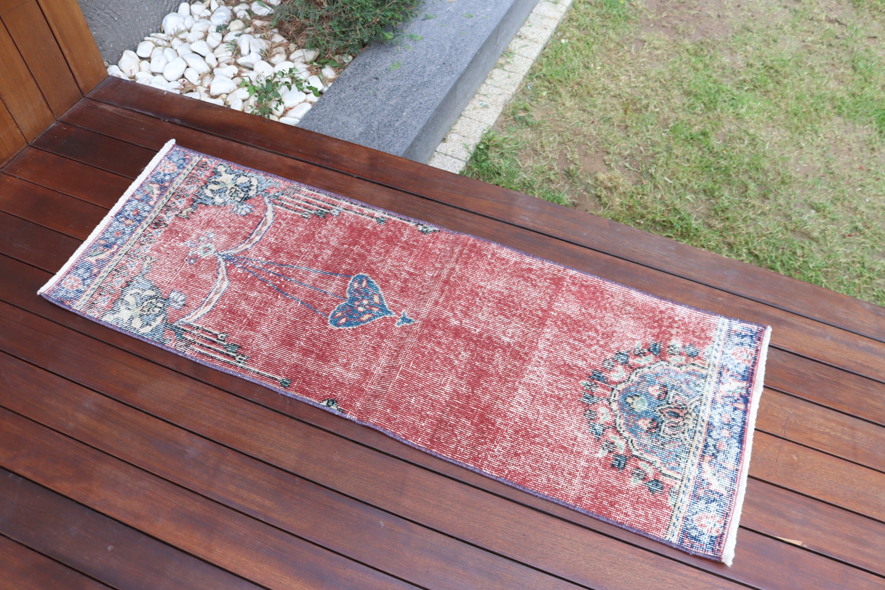 Antique Rug, Turkish Rugs, Bedroom Rug, Red Neutral Rug, 1.5x4.4 ft Small Rug, Car Mat Rug, Nursery Rug, Rugs for Entry, Vintage Rug