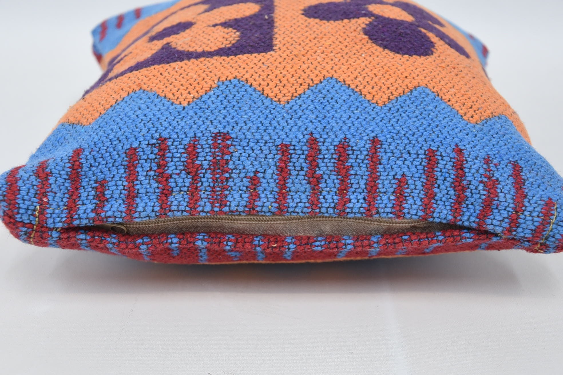 Kilim Pillow, 12"x12" Orange Cushion Case, Gift Pillow, Art Deco Pillow Case, Outdoor Pillow Cover, Kilim Cushion Sham