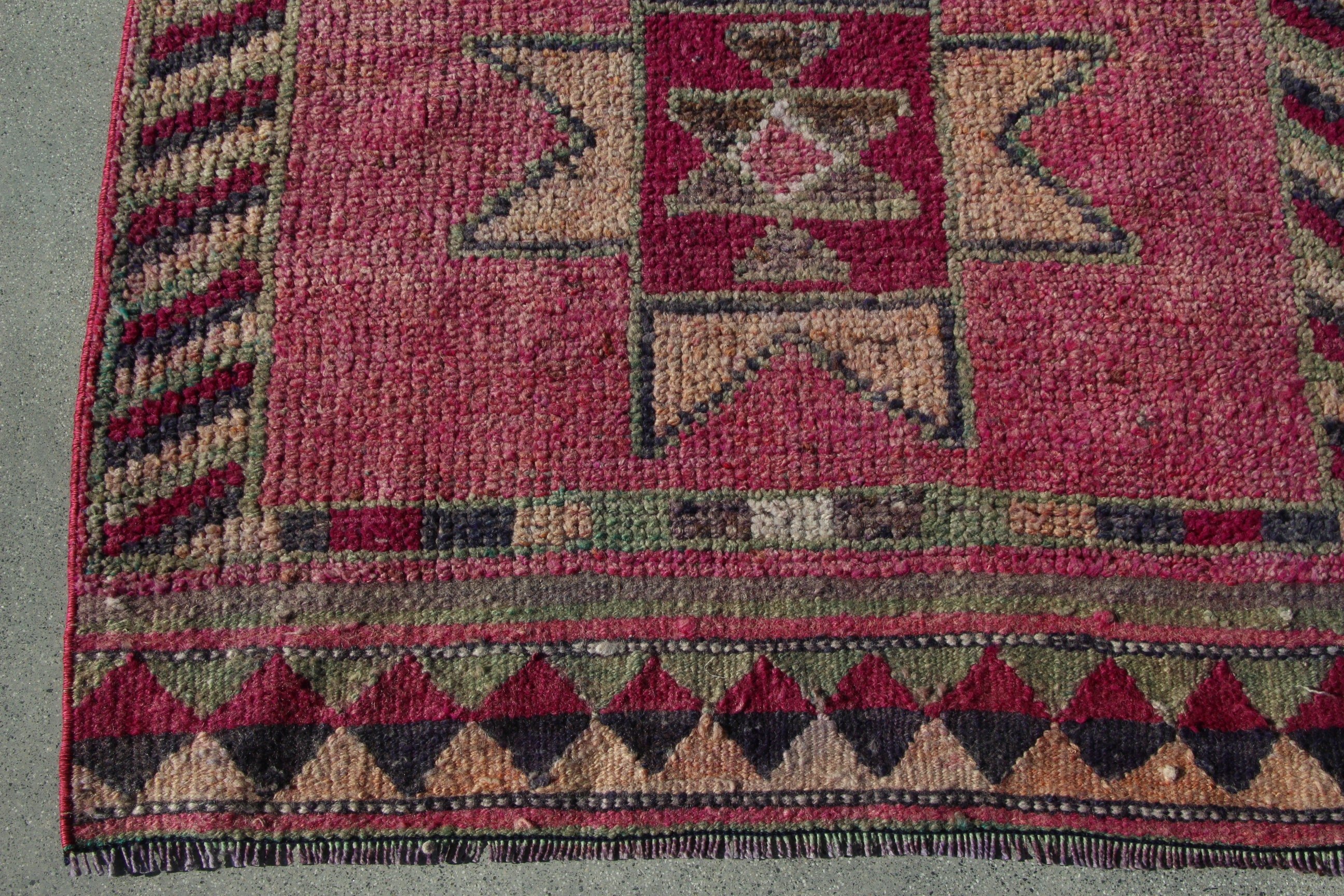 Turkish Rugs, Corridor Rugs, Vintage Rug, Boho Rug, Aztec Rug, Pink Luxury Rugs, Rugs for Corridor, 3x11.9 ft Runner Rugs