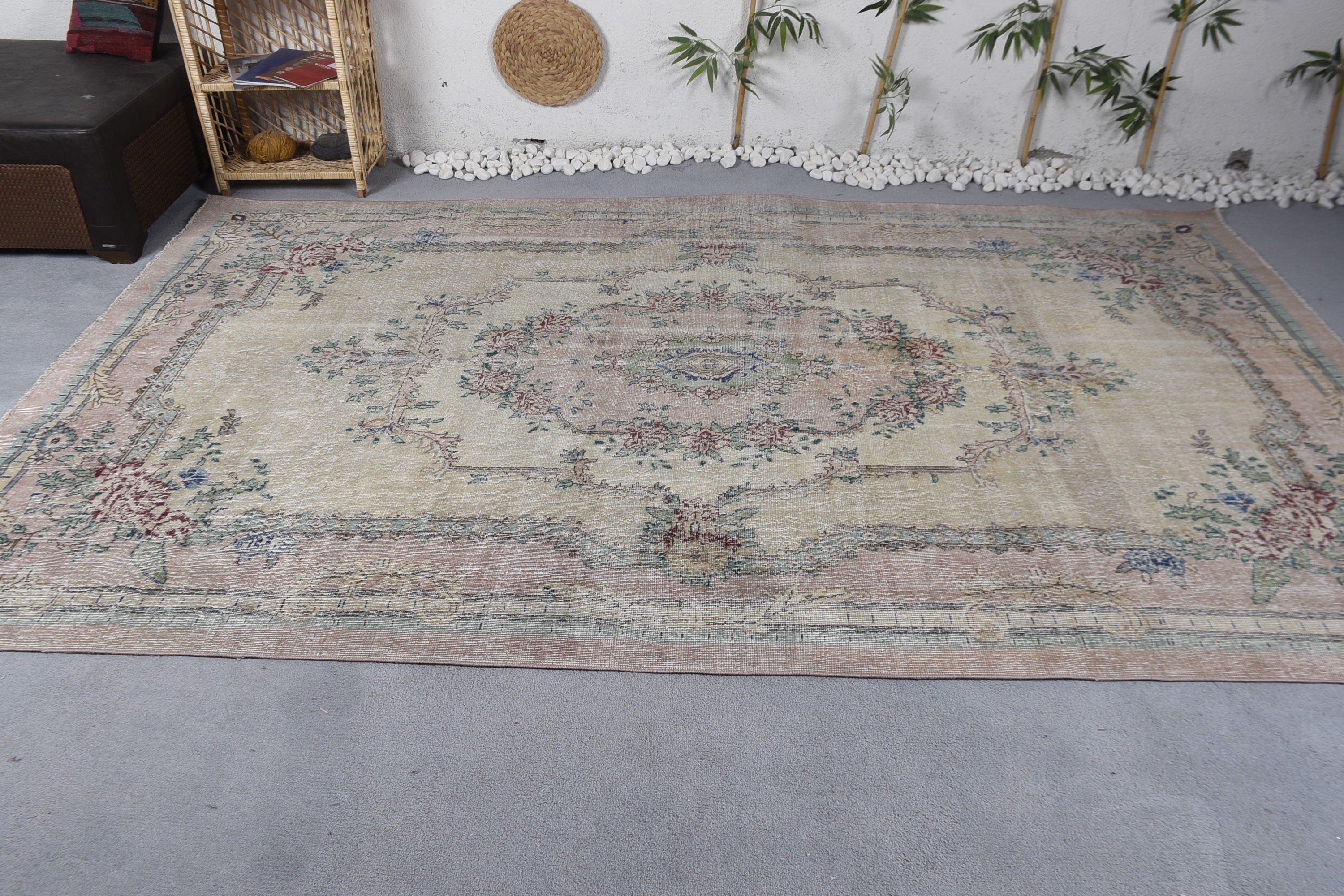 Salon Rug, Rugs for Bedroom, Antique Rugs, Vintage Rug, Beige Home Decor Rug, 6.4x10.9 ft Large Rug, Turkish Rug, Kitchen Rug, Bedroom Rug