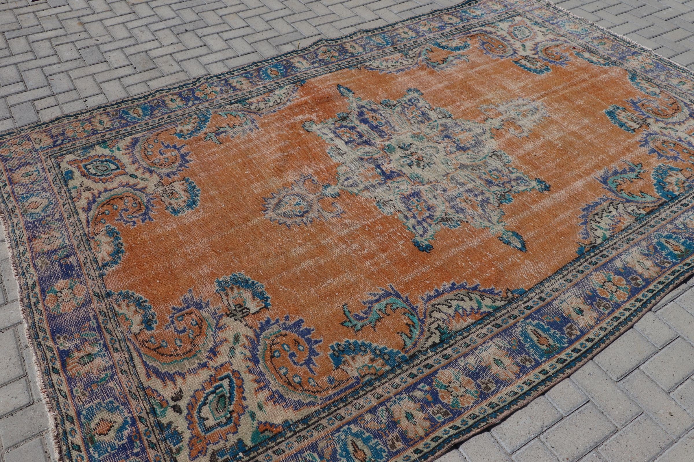 Dining Room Rugs, Decorative Rug, Salon Rug, Floor Rug, Orange Oushak Rug, Turkish Rugs, Antique Rugs, Vintage Rug, 7x10.5 ft Oversize Rug