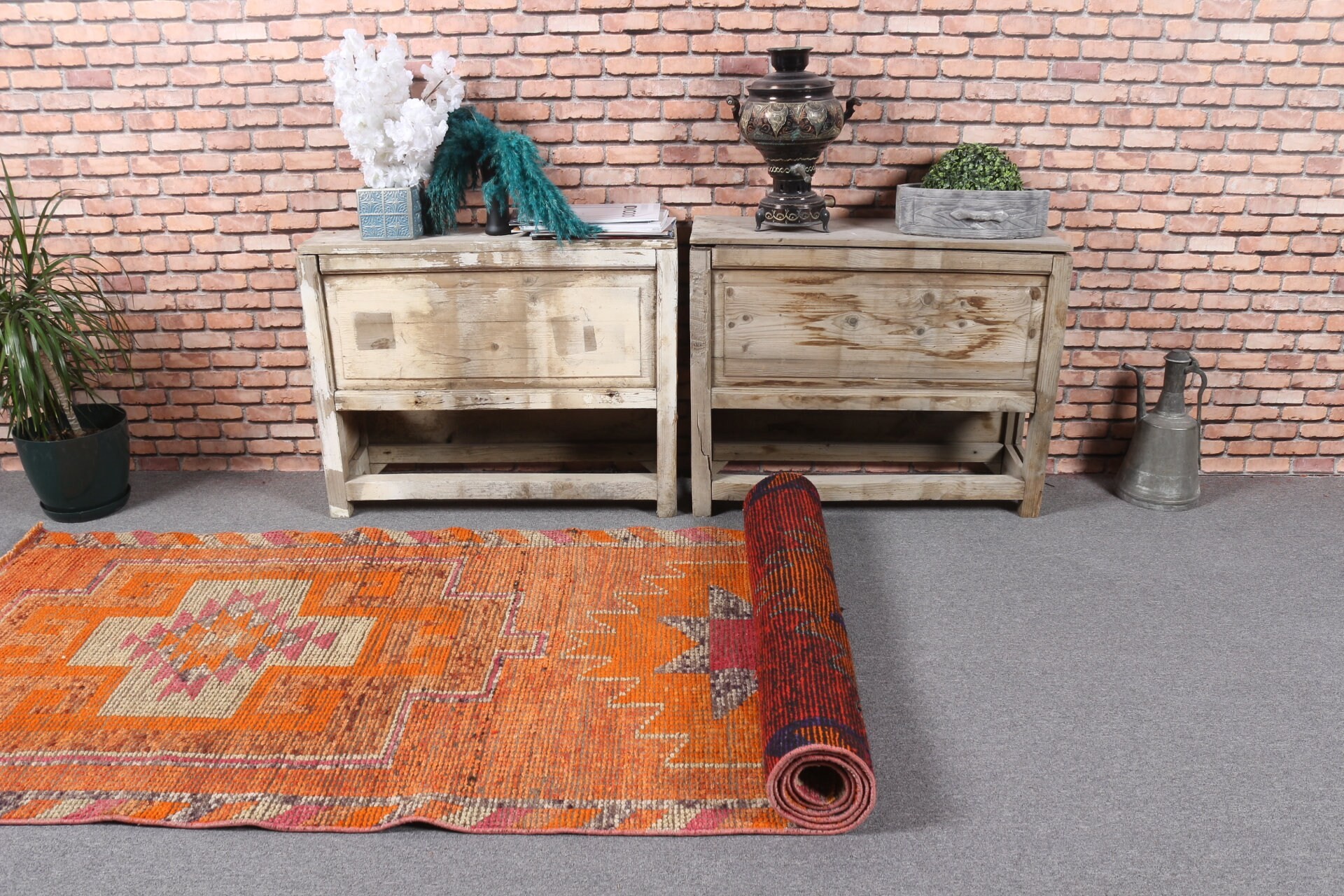 Merdiven Halısı, Sessiz Halılar, Koridor Halıları, Anadolu Halıları, Turuncu Yün Halı, Yatak Odası Halıları, 3.1x11.4 ft Runner Halısı, Türk Halısı, Vintage Halı