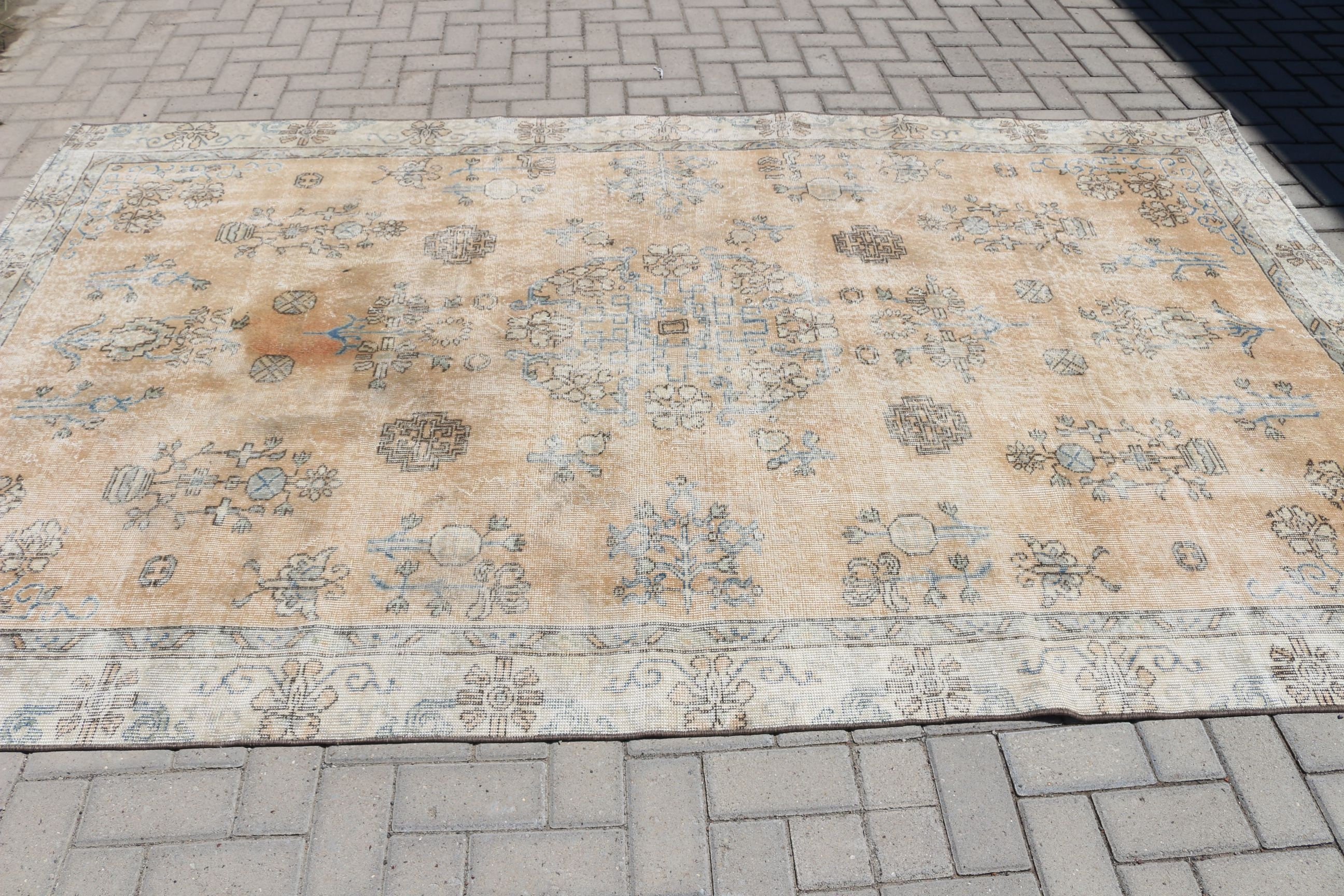 Vintage Rug, Kitchen Rug, Bedroom Rugs, Anatolian Rug, Turkish Rugs, Retro Rugs, Salon Rug, 5.9x9.7 ft Large Rug, Beige Moroccan Rugs