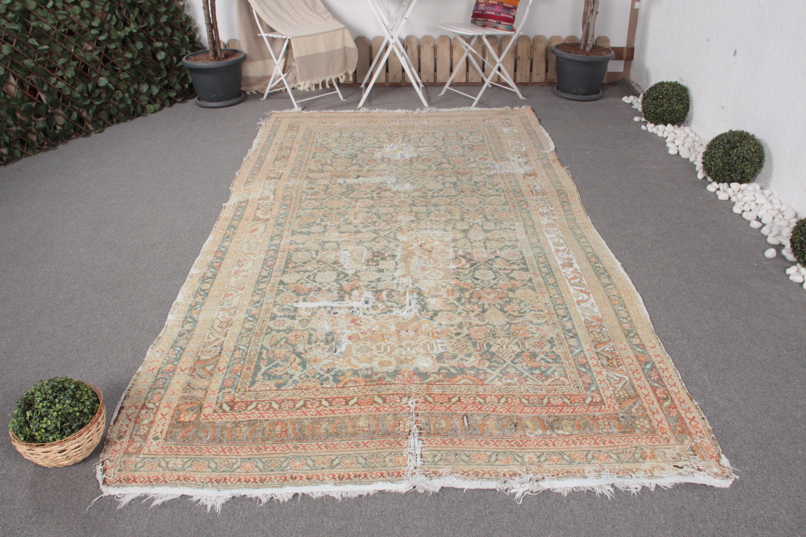 Yatak Odası Halısı, Vintage Halı, Bej 5.4x9.5 ft Büyük Halı, Yemek Odası Halısı, Yün Halı, Yatak Odası Halıları, Türk Halısı