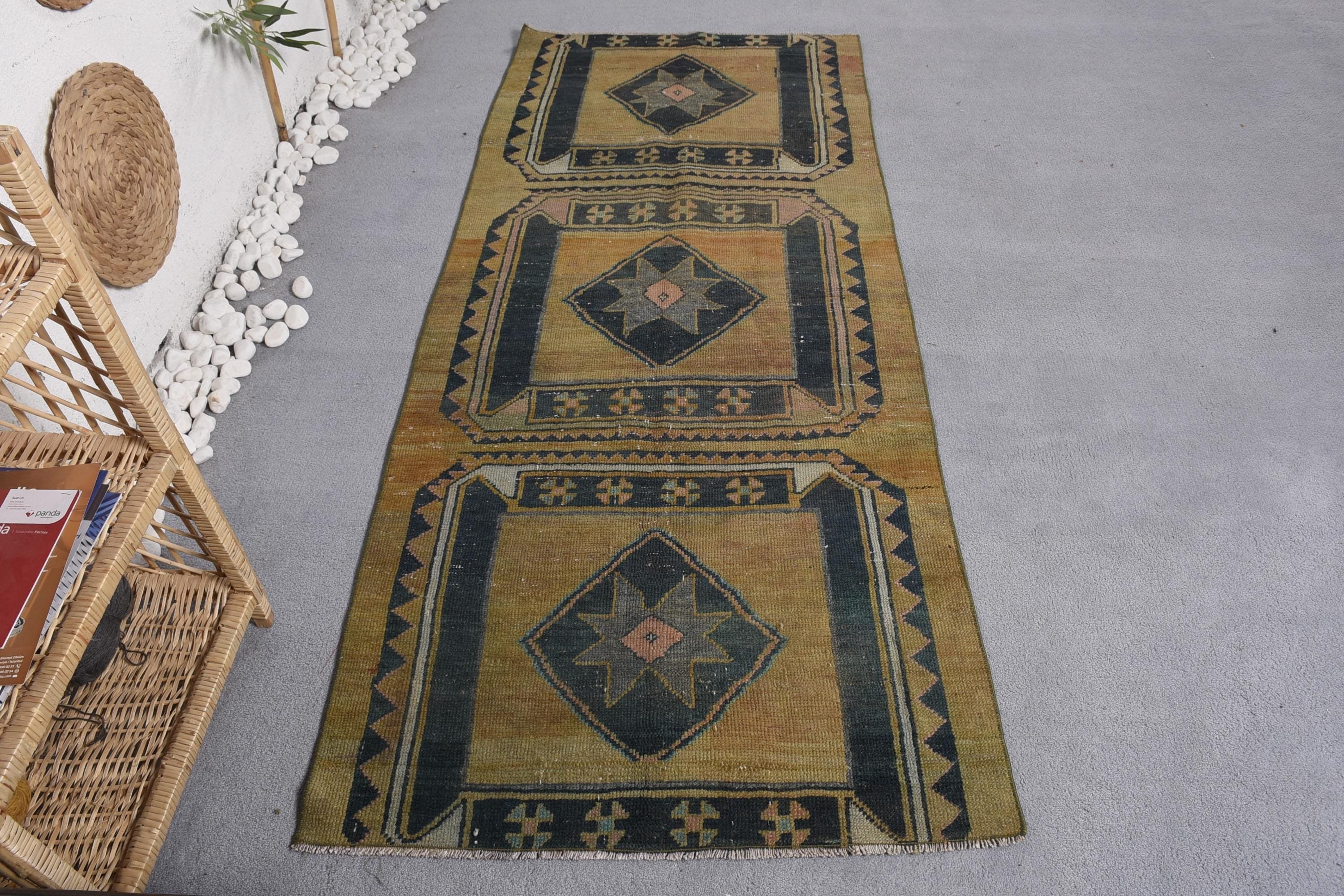 Türk Halıları, Turuncu Lüks Halı, Vintage Halı, 3x7 ft Accent Halı, Boho Vurgulu Halılar, Geometrik Halılar, Fas Halısı, Dekoratif Halı