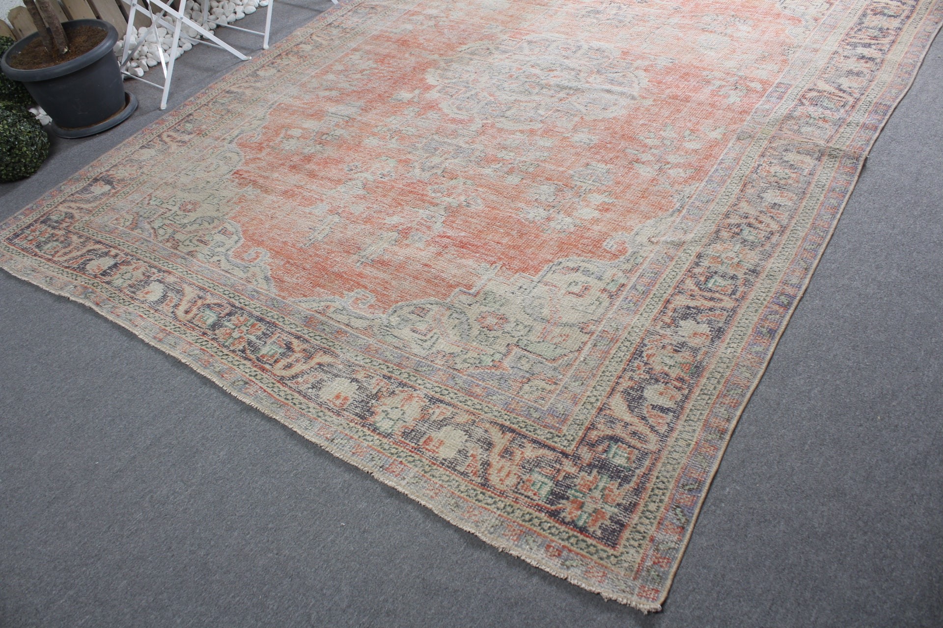 Living Room Rug, Vintage Rug, Orange  7.5x9.9 ft Oversize Rug, Turkish Rug, Anatolian Rug, Oushak Rug, Bohemian Rug, Salon Rug