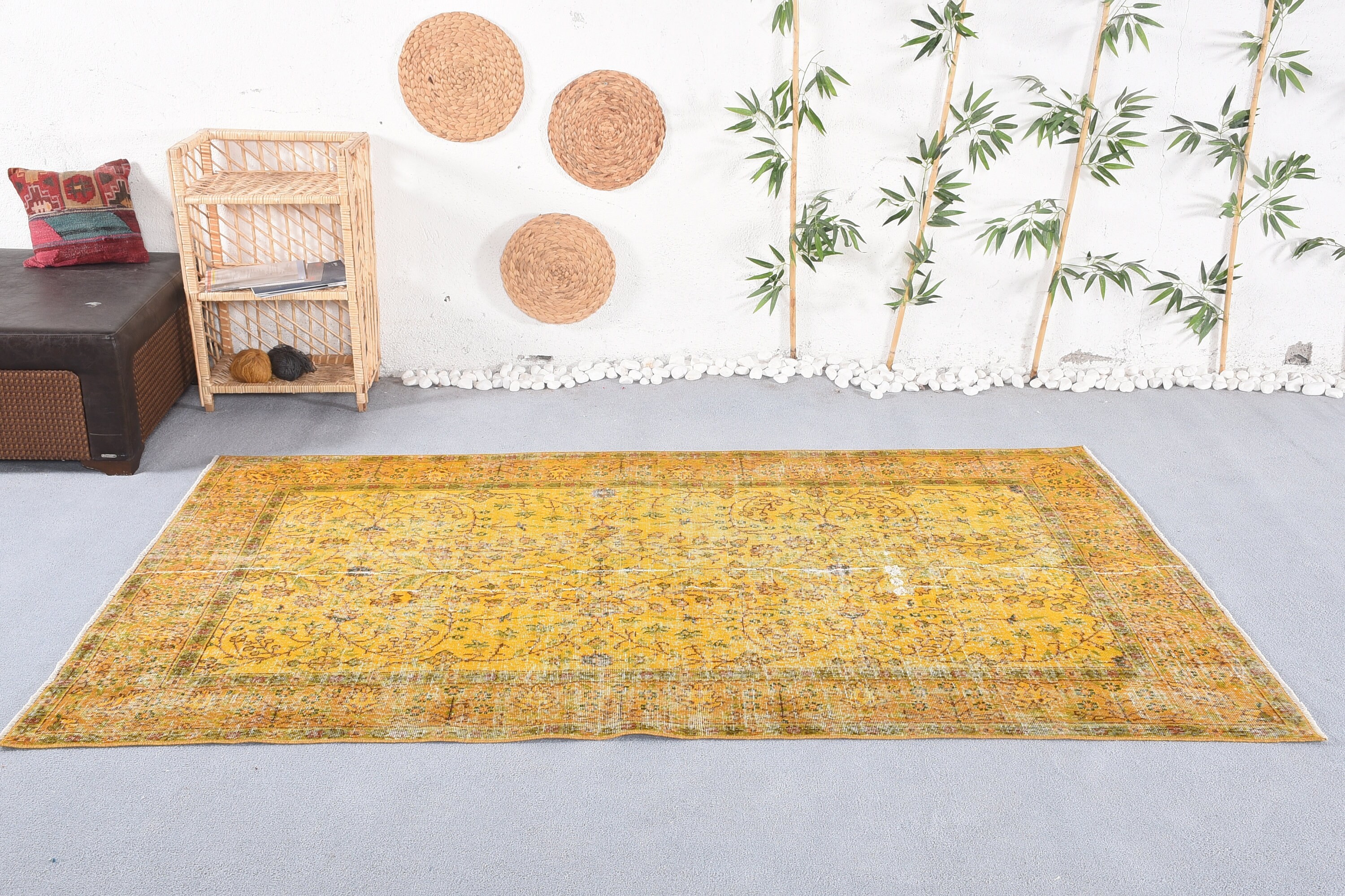 Yellow  4.9x8.2 ft Large Rugs, Salon Rugs, Turkish Rug, Kitchen Rug, Wool Rug, Rugs for Salon, Dining Room Rug, Vintage Rug