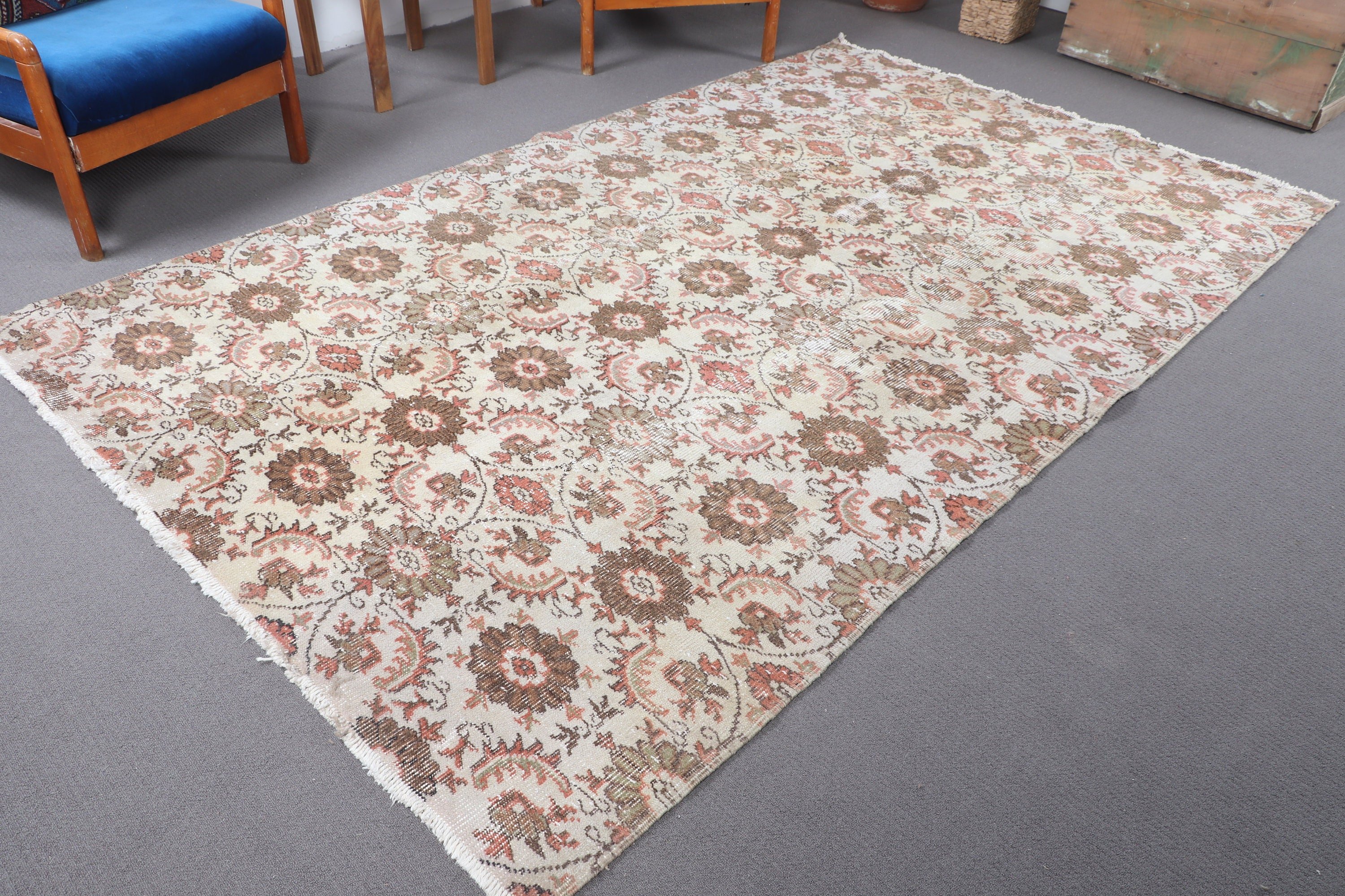 Bedroom Rug, Beige Bedroom Rug, 5.8x9.5 ft Large Rug, Large Boho Rugs, Turkish Rug, Large Oushak Rugs, Flatweave Rug, Vintage Rug