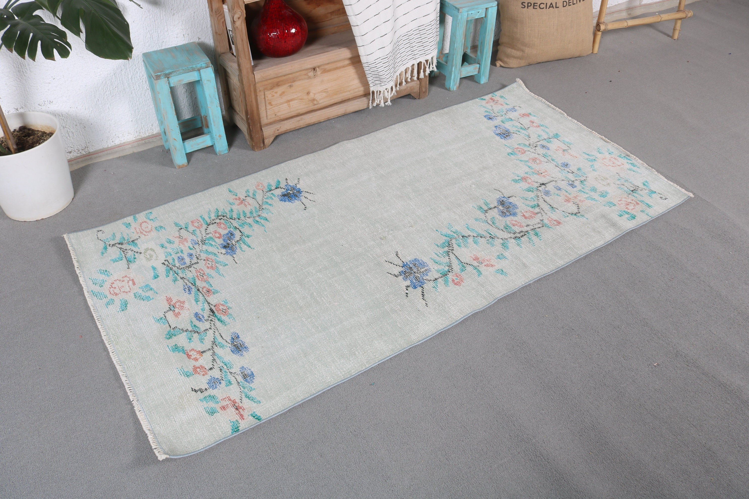 Entry Rug, Turkish Rugs, Vintage Rug, Blue Oriental Rug, Kitchen Rugs, 3.1x6.2 ft Accent Rug, Bedroom Rug, Rugs for Entry