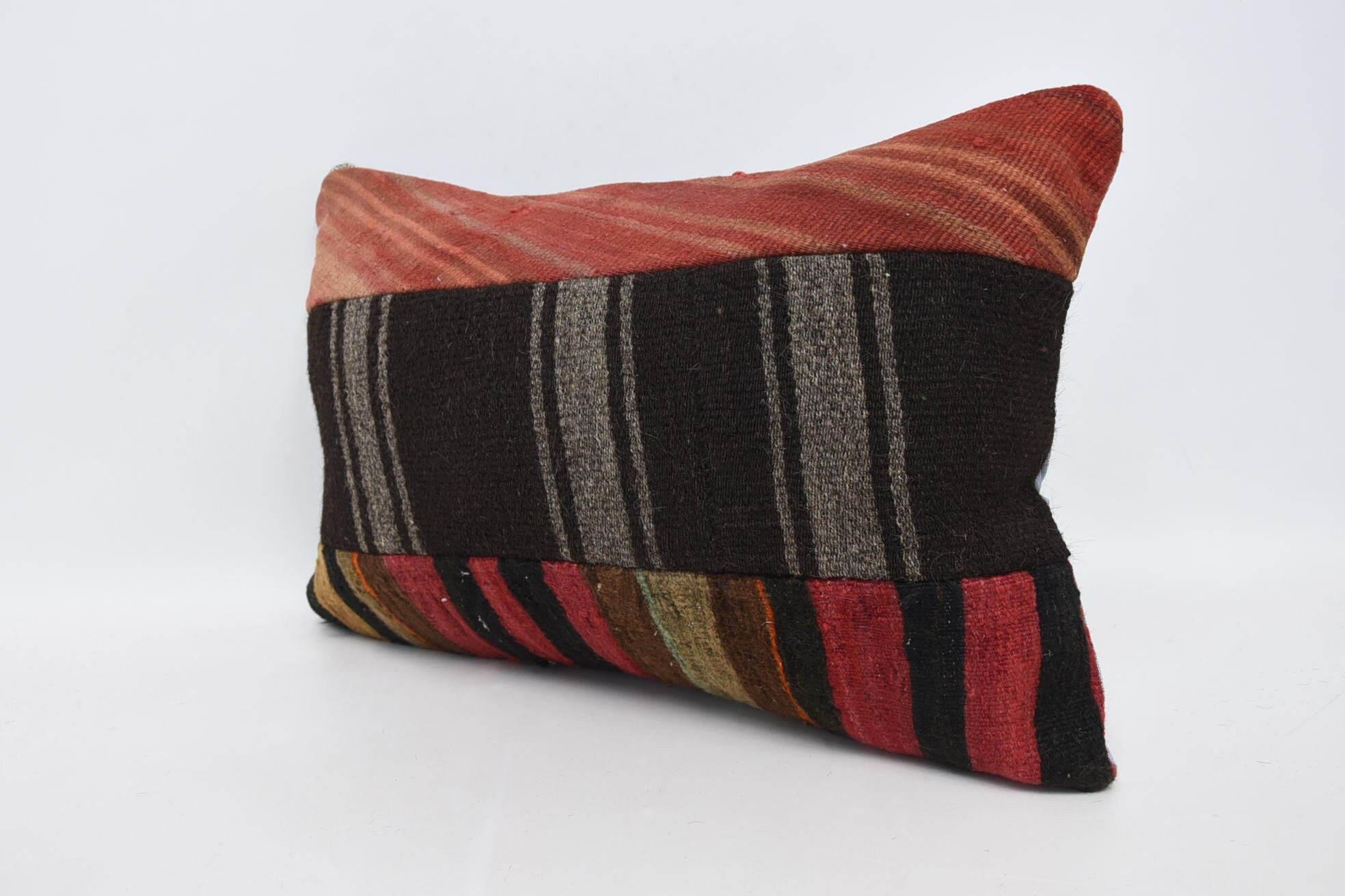 Meditation Cushion, Ethnical Kilim Rug Pillow, Ottoman Pillow Case, 16"x24" Brown Cushion, Kilim Pillow, Retro Pillow, Home Decor Pillow