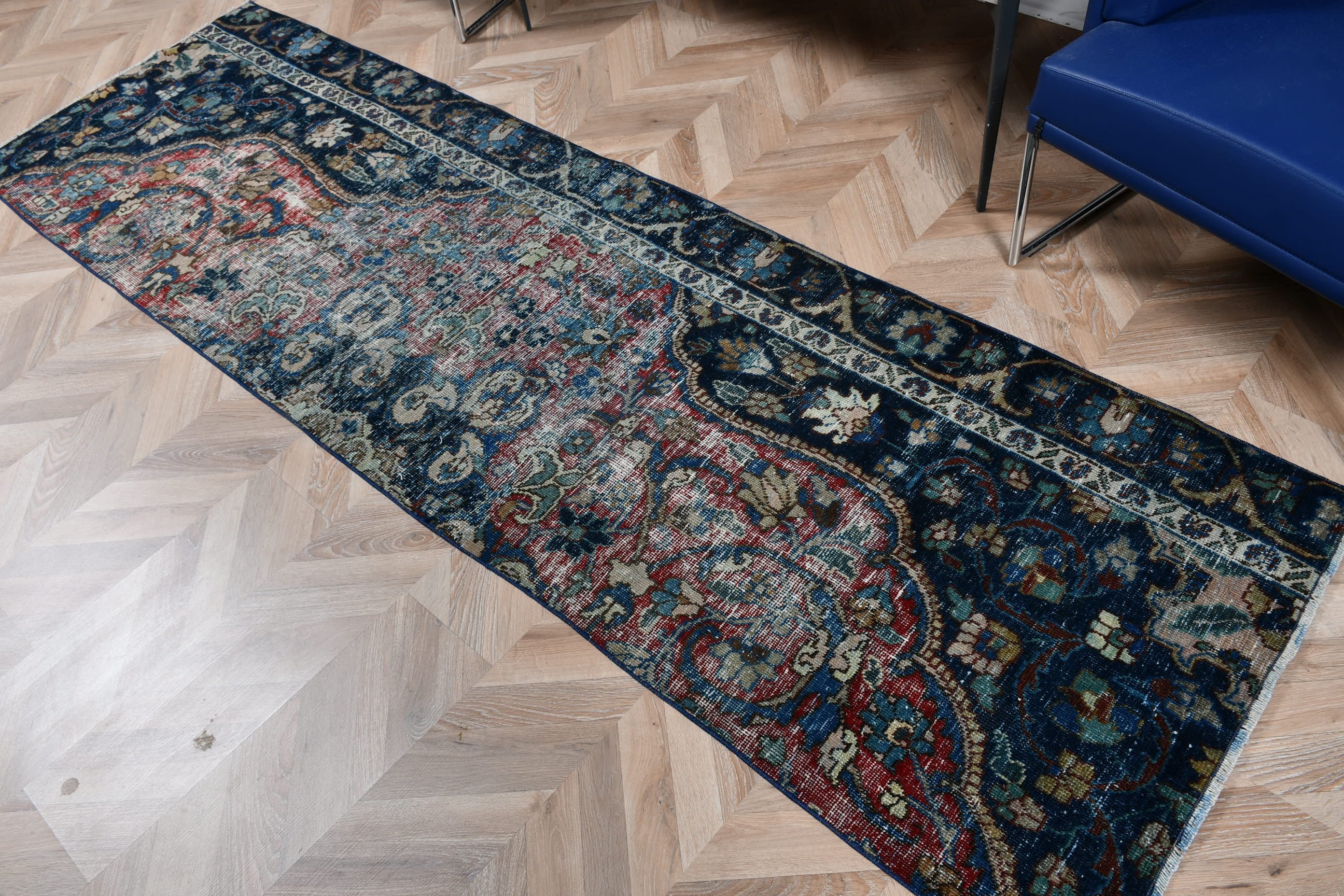 Vintage Halı, Yün Halılar, Mutfak Halısı, Ofis Halıları, Runner Halıları, Türk Halısı, Merdiven Halıları, Mavi 2.7x9 ft Runner Halıları