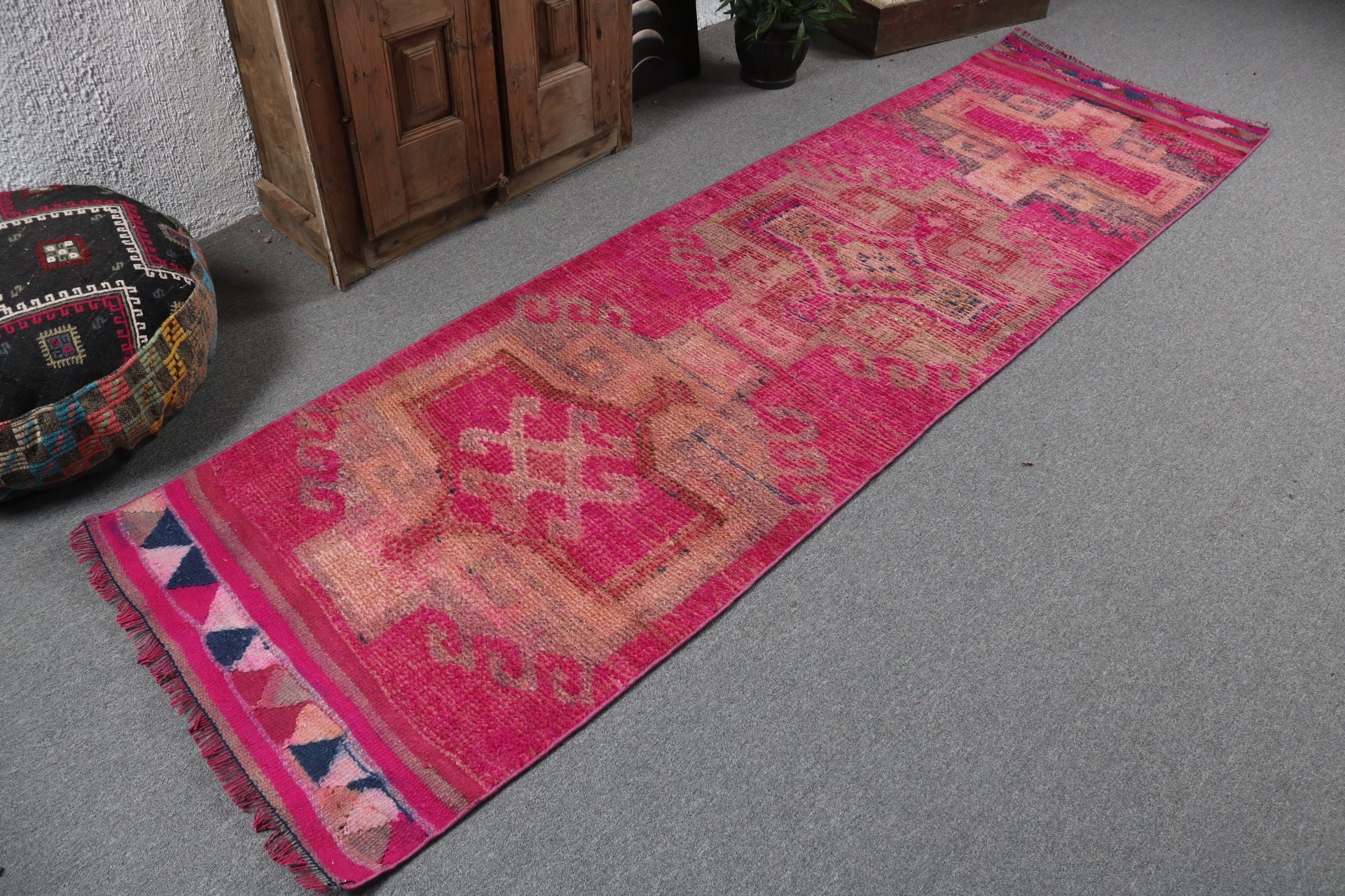 Organik Halı, Mutfak Halısı, Ev Dekor Halıları, Türk Halısı, 2.7x9.4 ft Runner Halısı, Merdiven Halısı, Pembe Ev Dekor Halısı, Vintage Halı