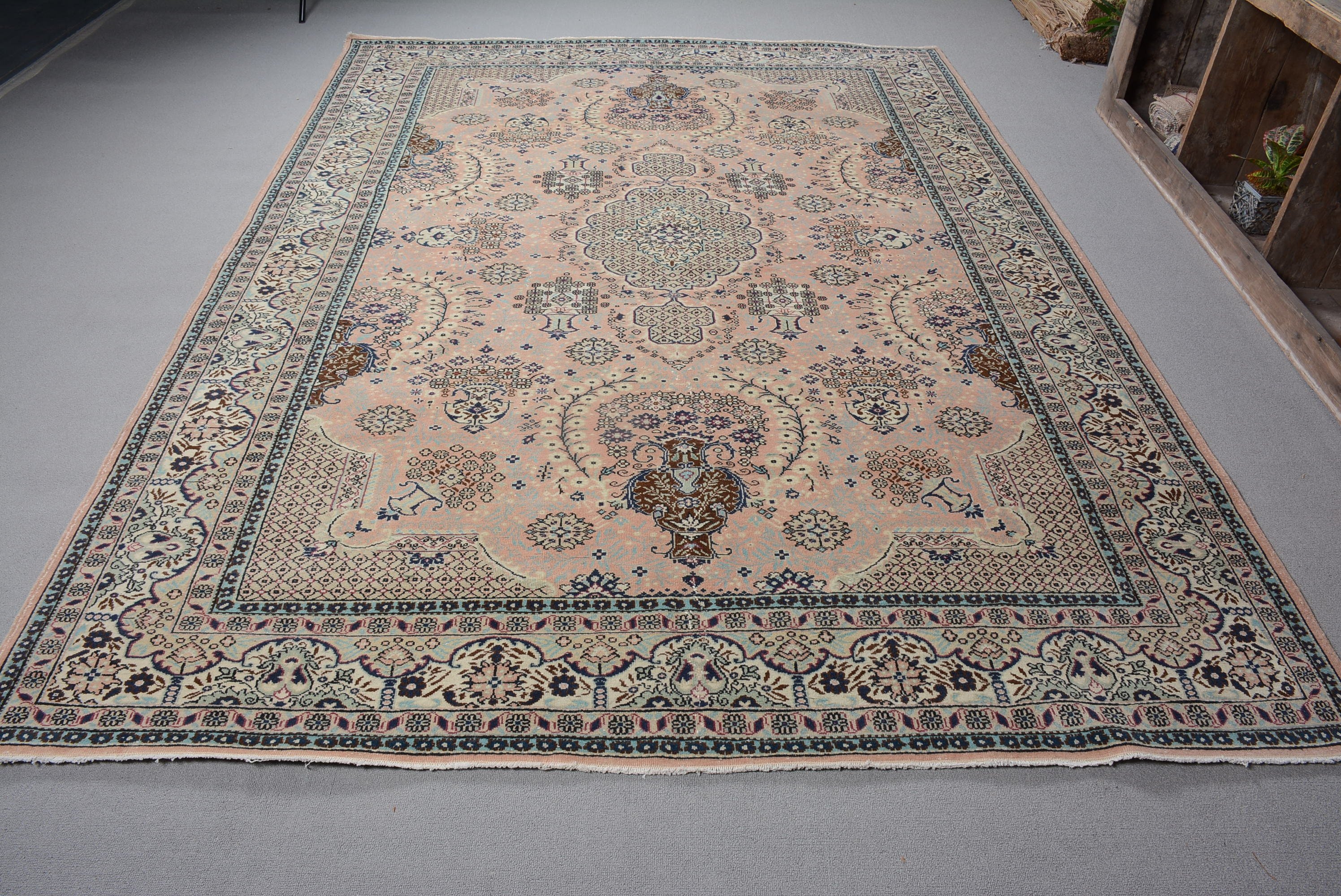 Vintage Halı, Türk Halısı, Yemek Odası Halıları, Salon Halıları, Antika Halı, 6.8x9.6 ft Büyük Halı, Oushak Halısı, Pembe Yer Halısı, Salon Halısı