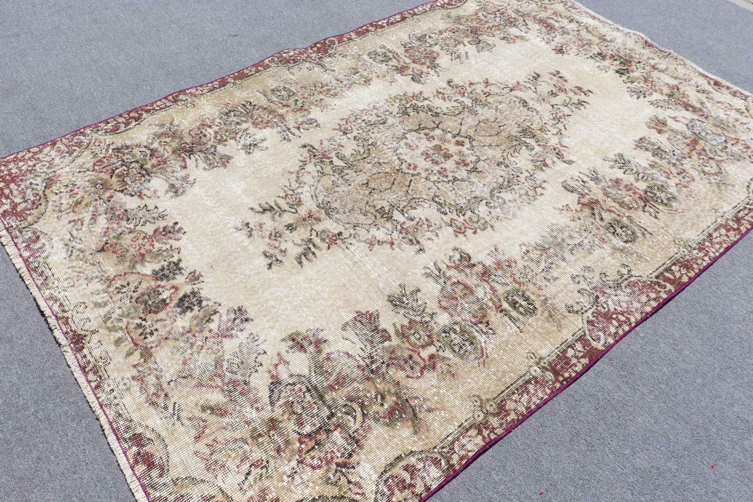 Living Room Rug, Oushak Rug, Turkish Rugs, Rugs for Salon, Vintage Rug, Salon Rug, Home Decor Rug, 5.2x7.9 ft Large Rug, Brown Cool Rug