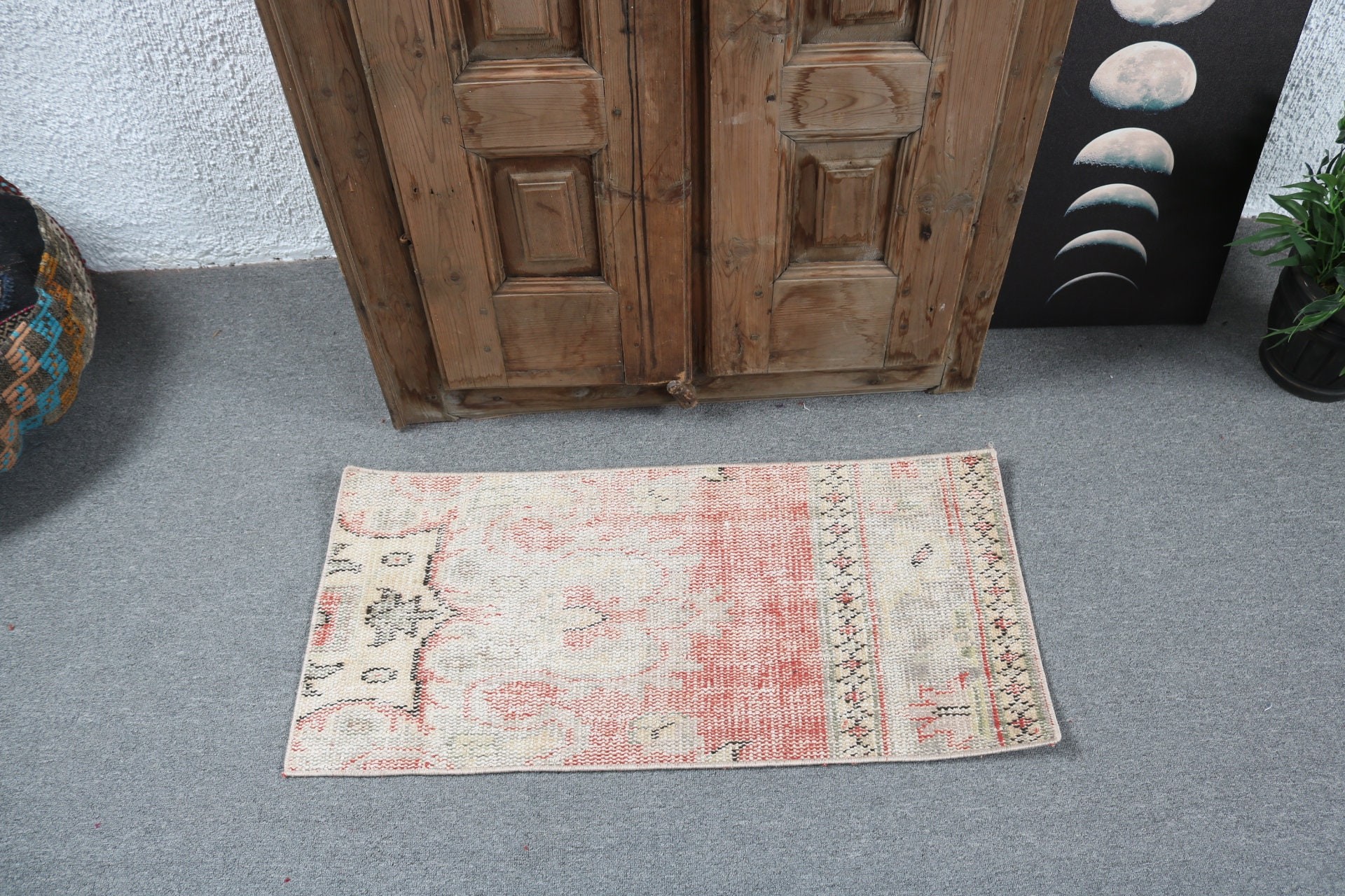 1.5x3 ft Küçük Halılar, Oushak Halı, Banyo Halıları, Vintage Halılar, Etnik Halı, Türk Halısı, Duvara Asılı Halılar, Bej Mutfak Halıları