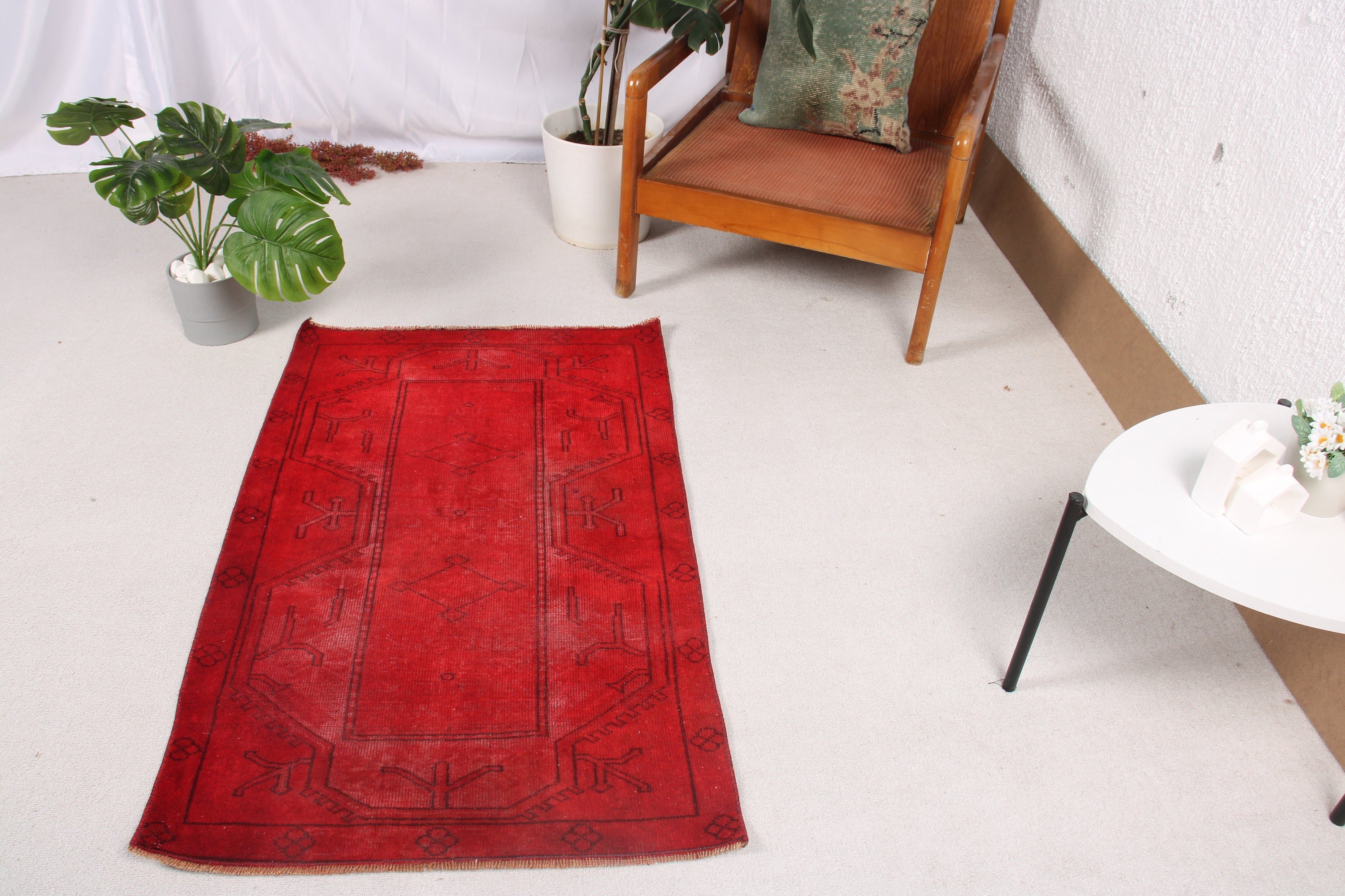 2.4x4 ft Small Rug, Turkish Rugs, Red Wool Rugs, Kitchen Rug, Nursery Rugs, Antique Rug, Oushak Rugs, Rugs for Door Mat, Vintage Rug