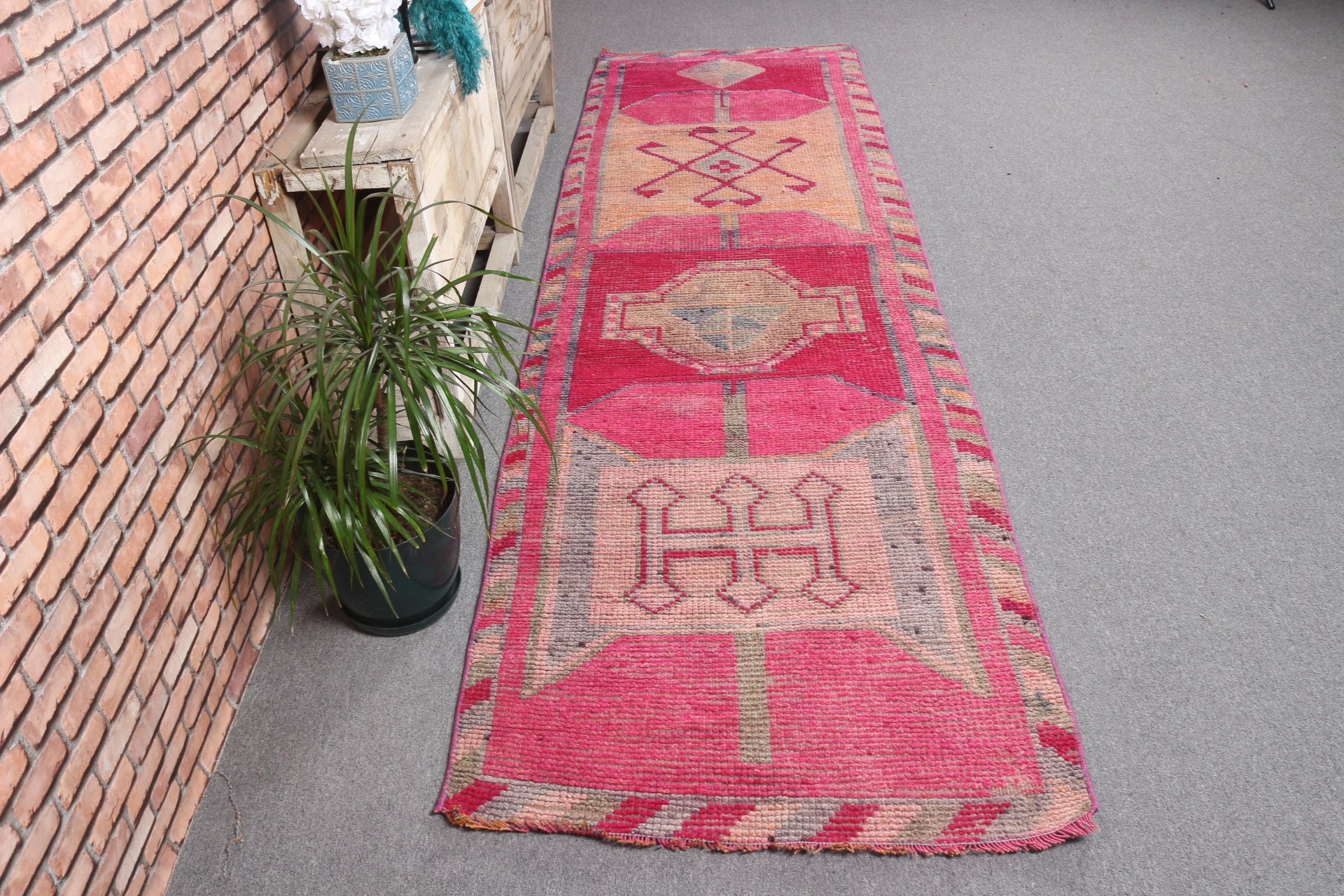 Vintage Halı, Koridor Halısı, Merdiven Halıları, 2,9x10,1 ft Yolluk Halısı, Türk Halısı, Mutfak Halıları, Etnik Halı, Pembe Yer Halıları