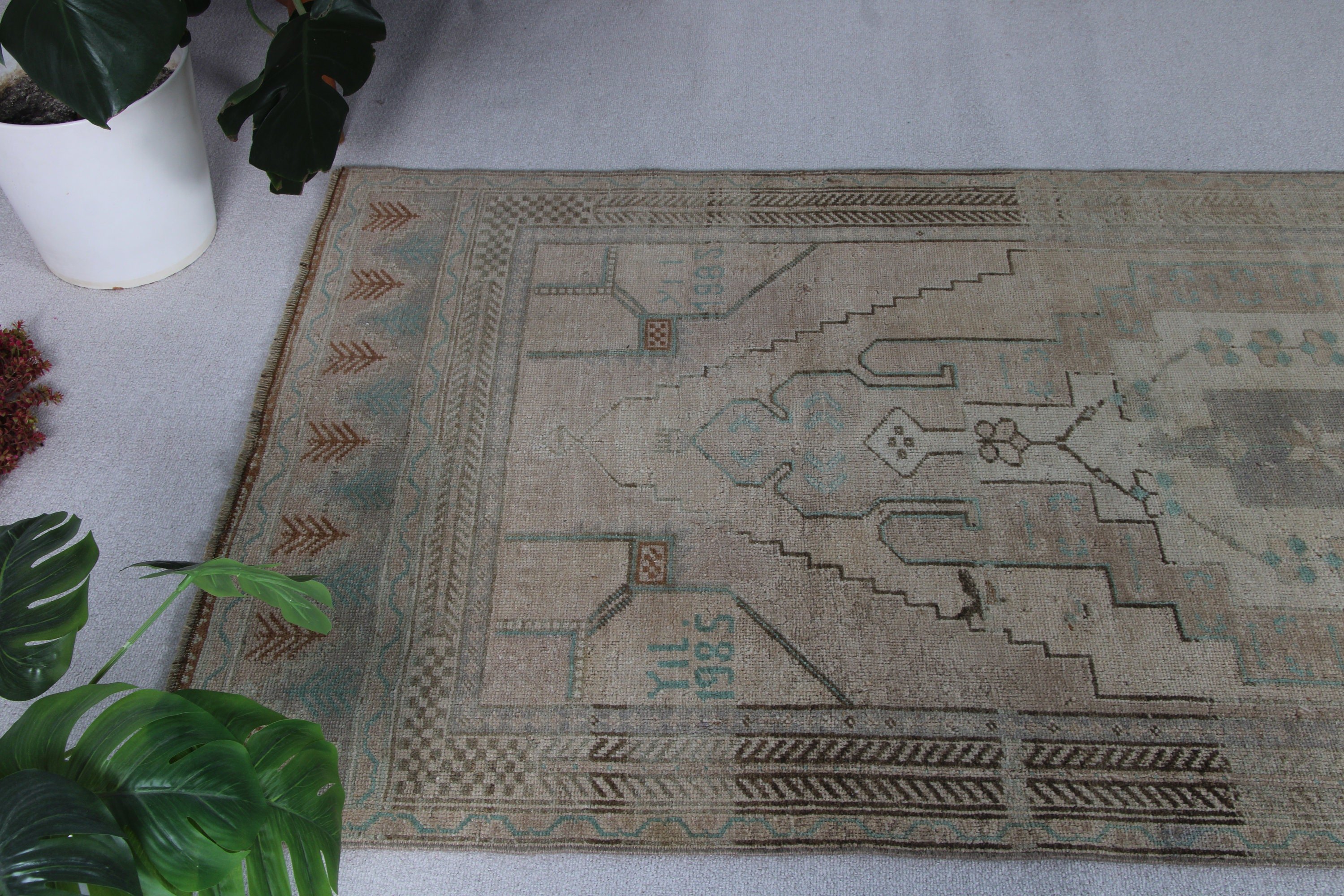 Vintage Halılar, Türk Halıları, Oushak Bölge Halısı, Anadolu Halısı, 3,6x7,8 ft Alan Halıları, Bej Mutfak Halısı, Geometrik Halılar, Yer Halıları, Egzotik Halı