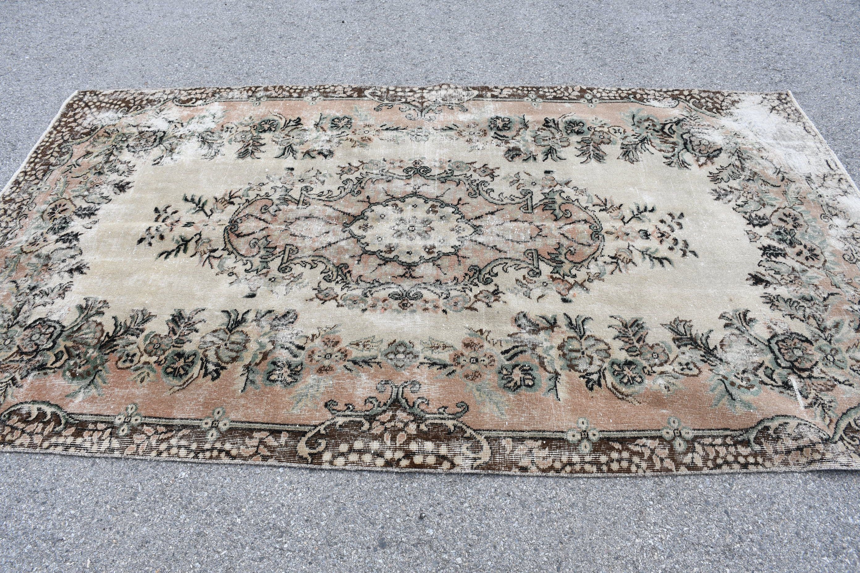 Vintage Rug, Rugs for Salon, Beige Kitchen Rugs, Floor Rug, Turkish Rug, Salon Rug, Dining Room Rug, 5.1x9 ft Large Rugs, Bedroom Rug