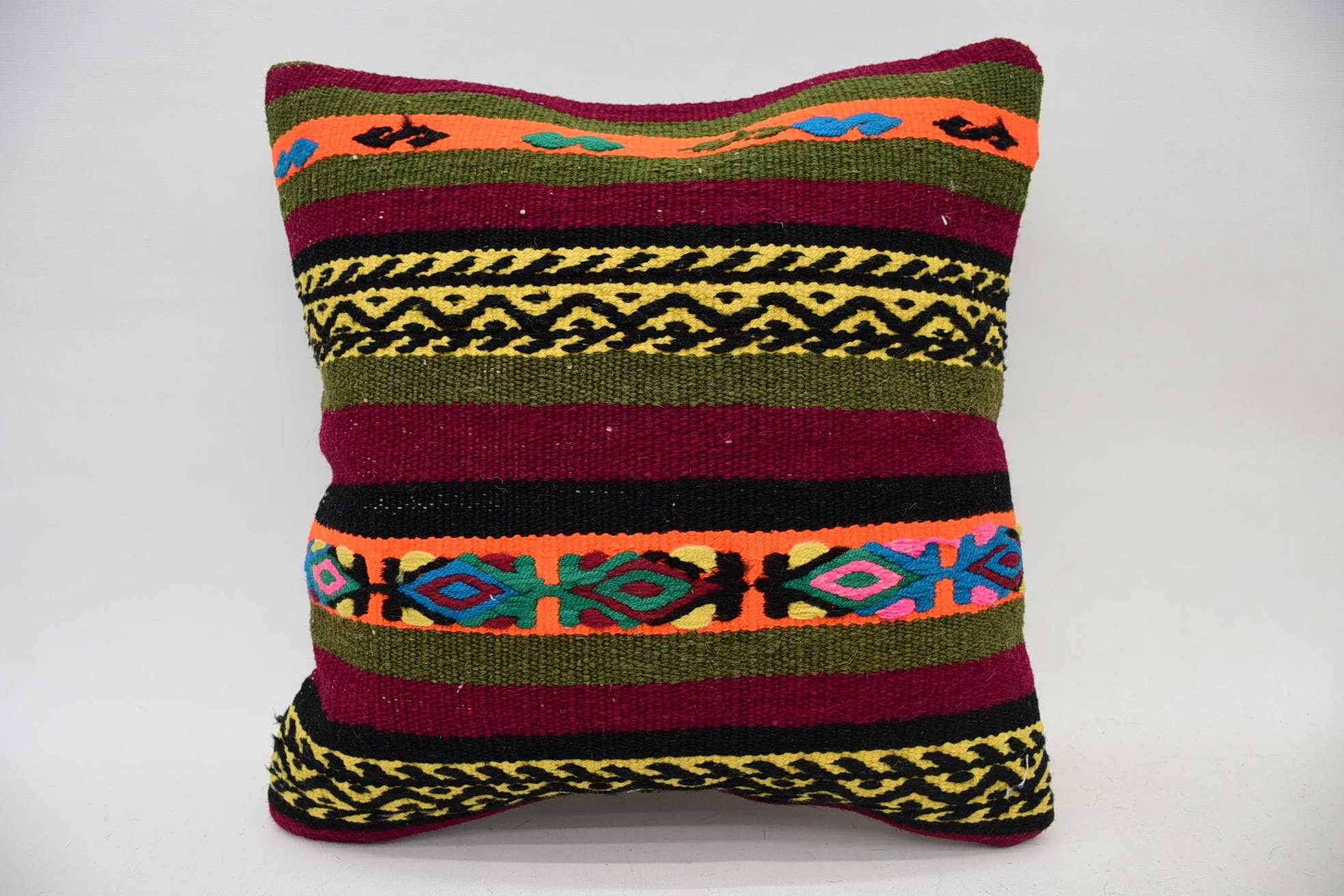 14"x14" Green Cushion Case, Vintage Kilim Throw Pillow, Turkish Kilim Pillow, Boho Pillow, Yoga Pillow